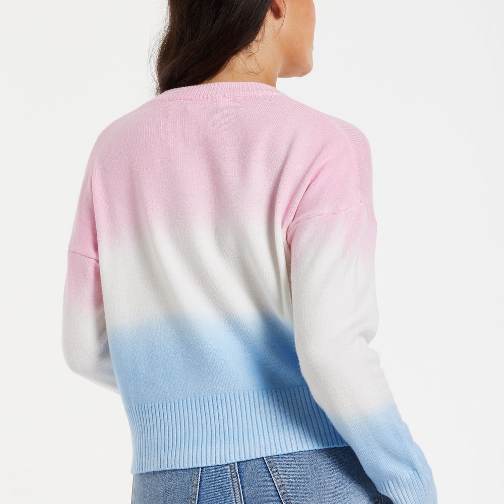 
                  
                    Women's Jumper with Long Sleeves in Ombre Pink, White, and Blue - Soft and Cozy Regular Fit Design
                  
                