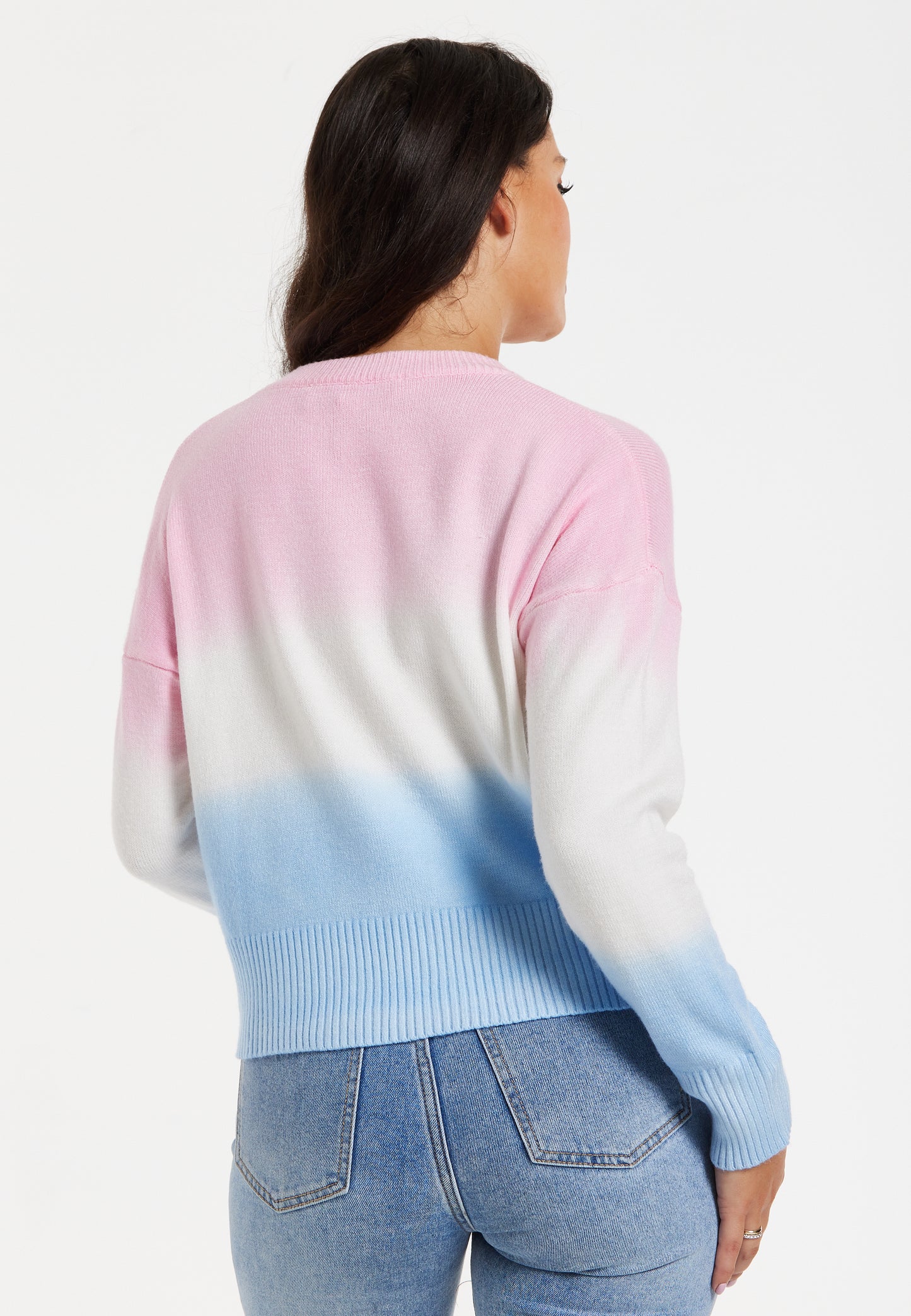 
                  
                    Women's Jumper with Long Sleeves in Ombre Pink, White, and Blue - Soft and Cozy Regular Fit Design
                  
                