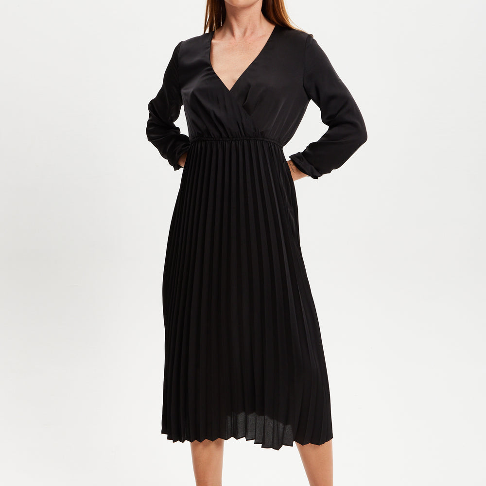 
                  
                    Liquorish Black Midi Dress With Pleat Details
                  
                