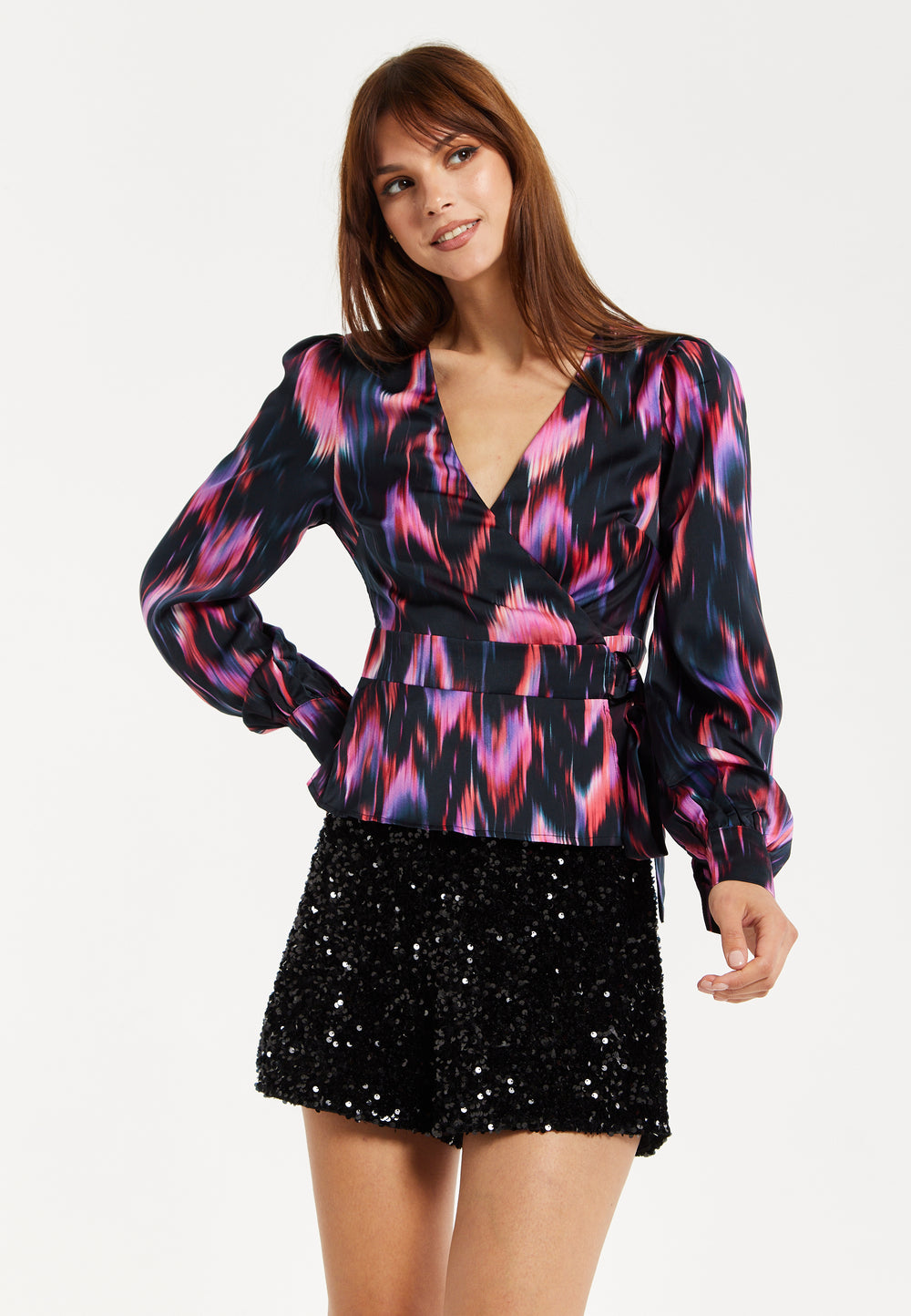 Abstract Ikat Top In Black And Print