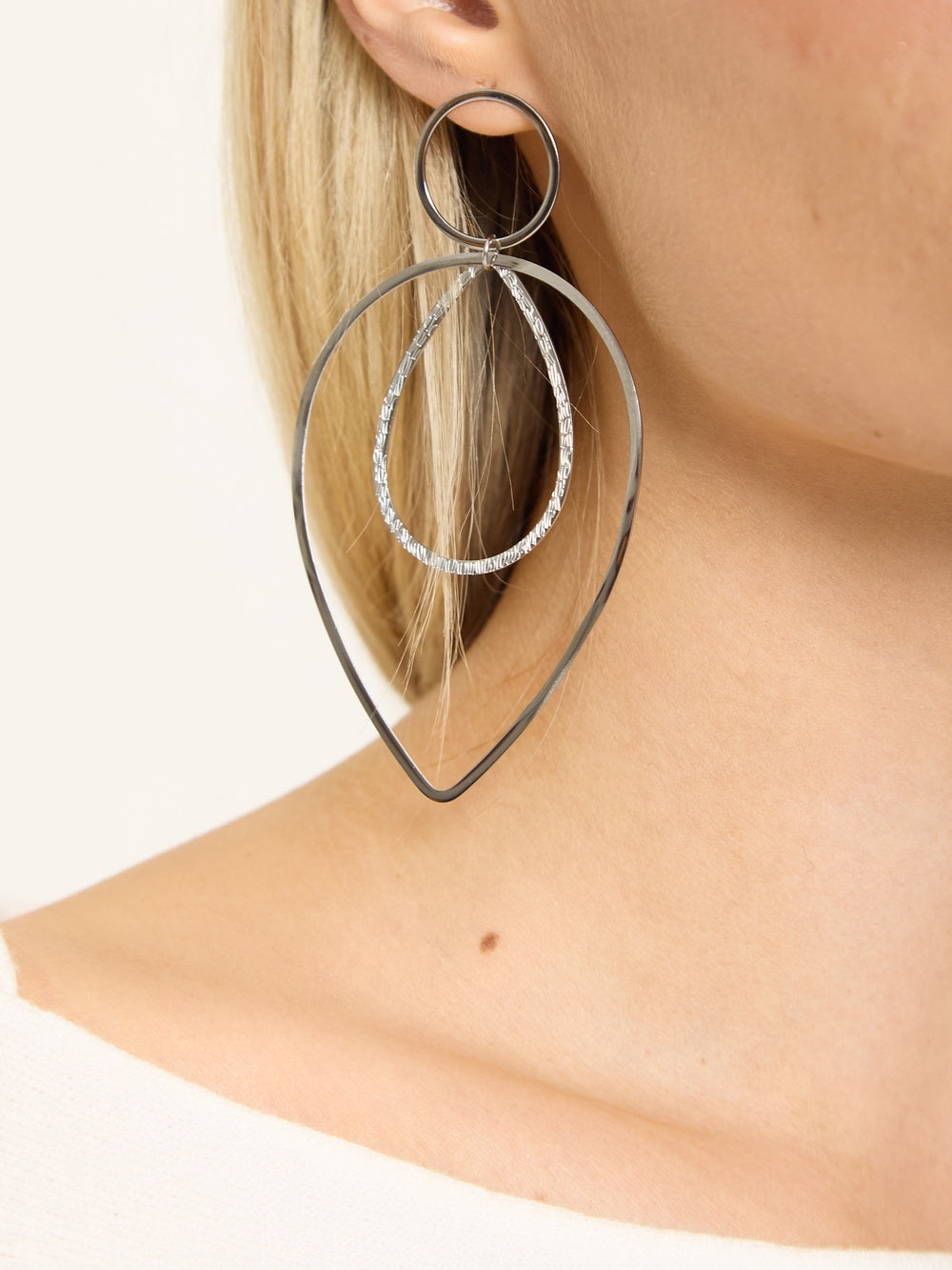 Silver Double Teardrop Metal Earrings