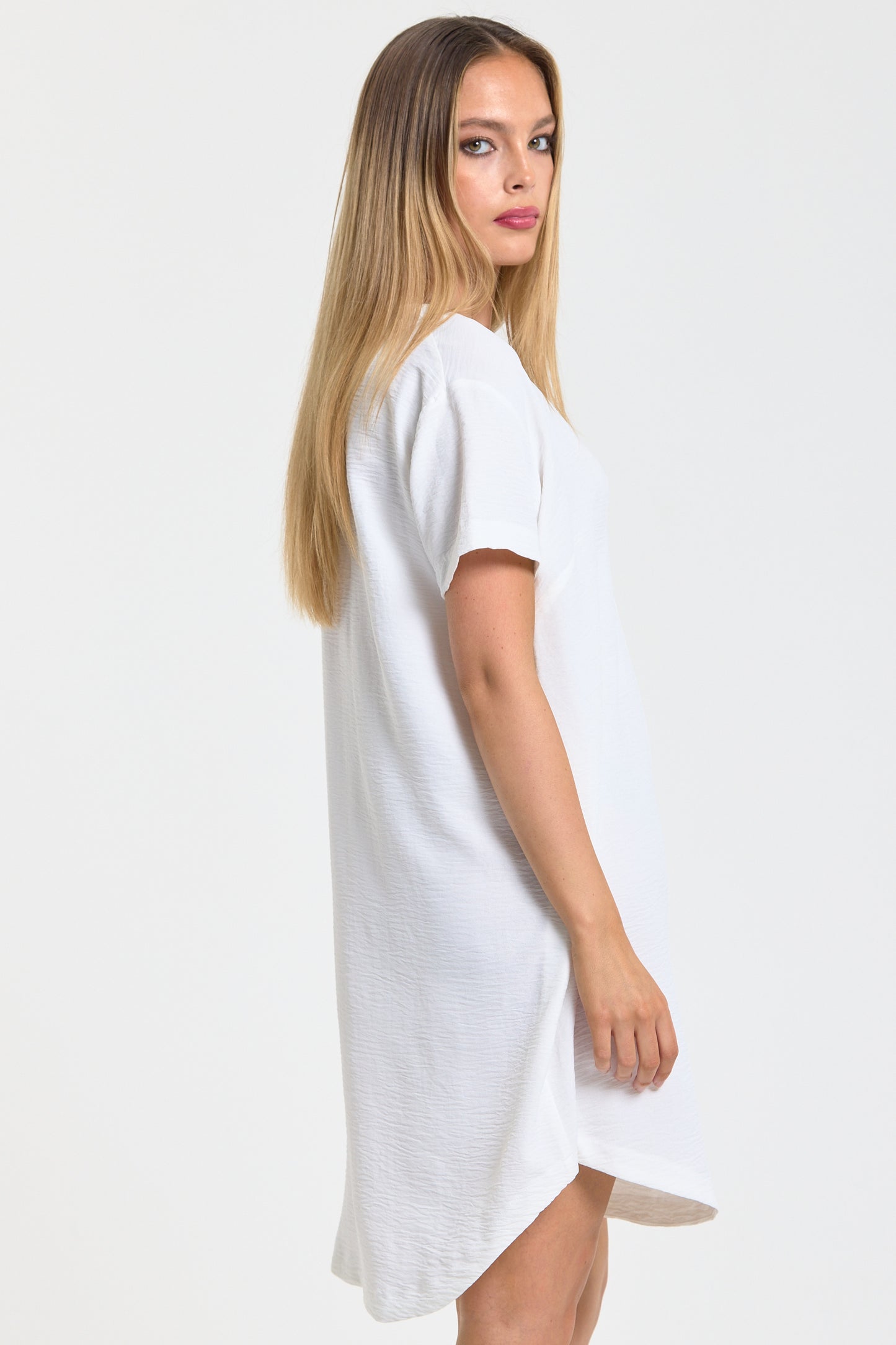
                  
                    White V-Neck Shift Dress
                  
                