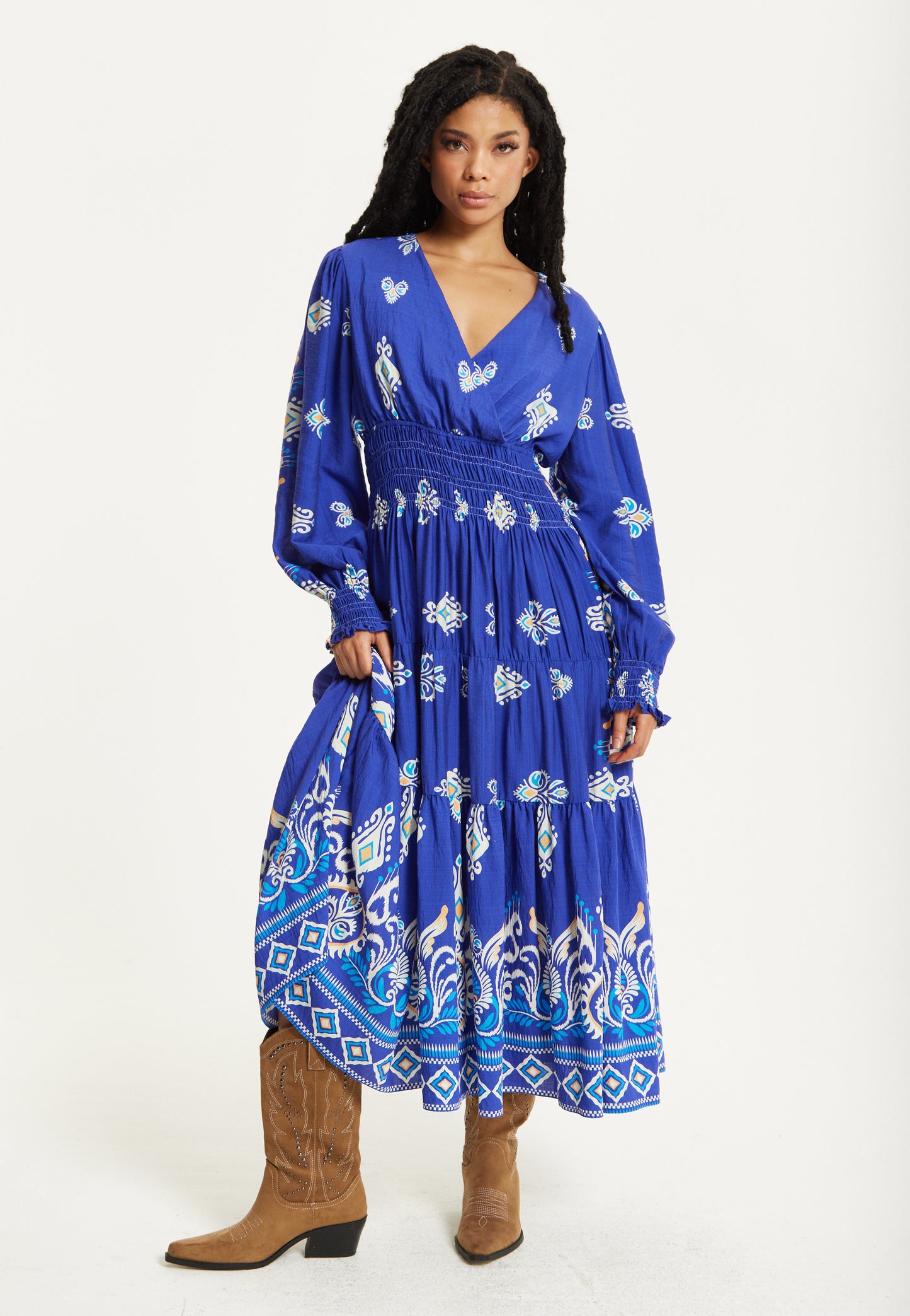 
                  
                    Boho Print Shirred Wrap Front Maxi Dress
                  
                