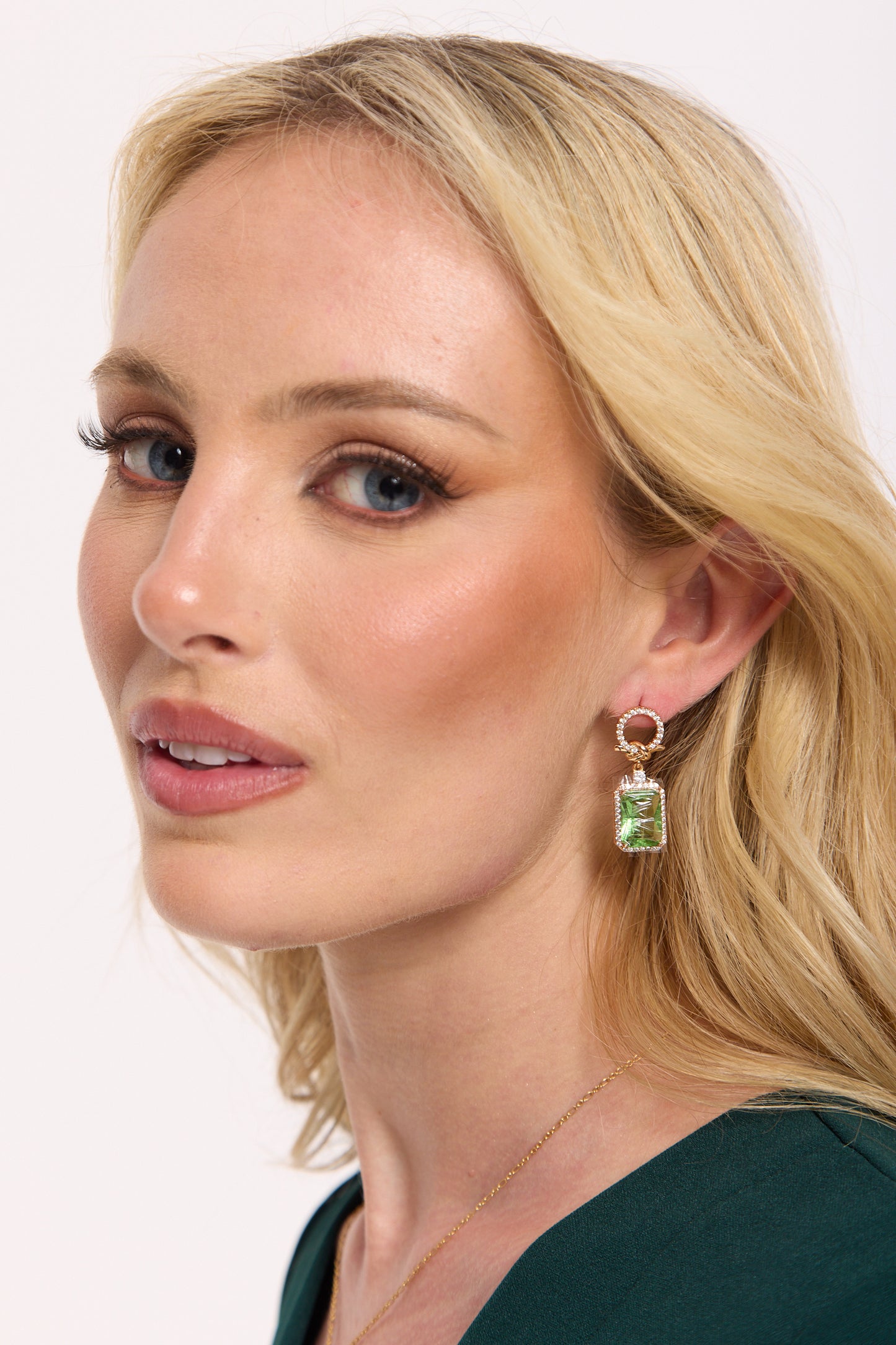
                  
                    Gold Green Crystal Emerald Cut Earrings
                  
                