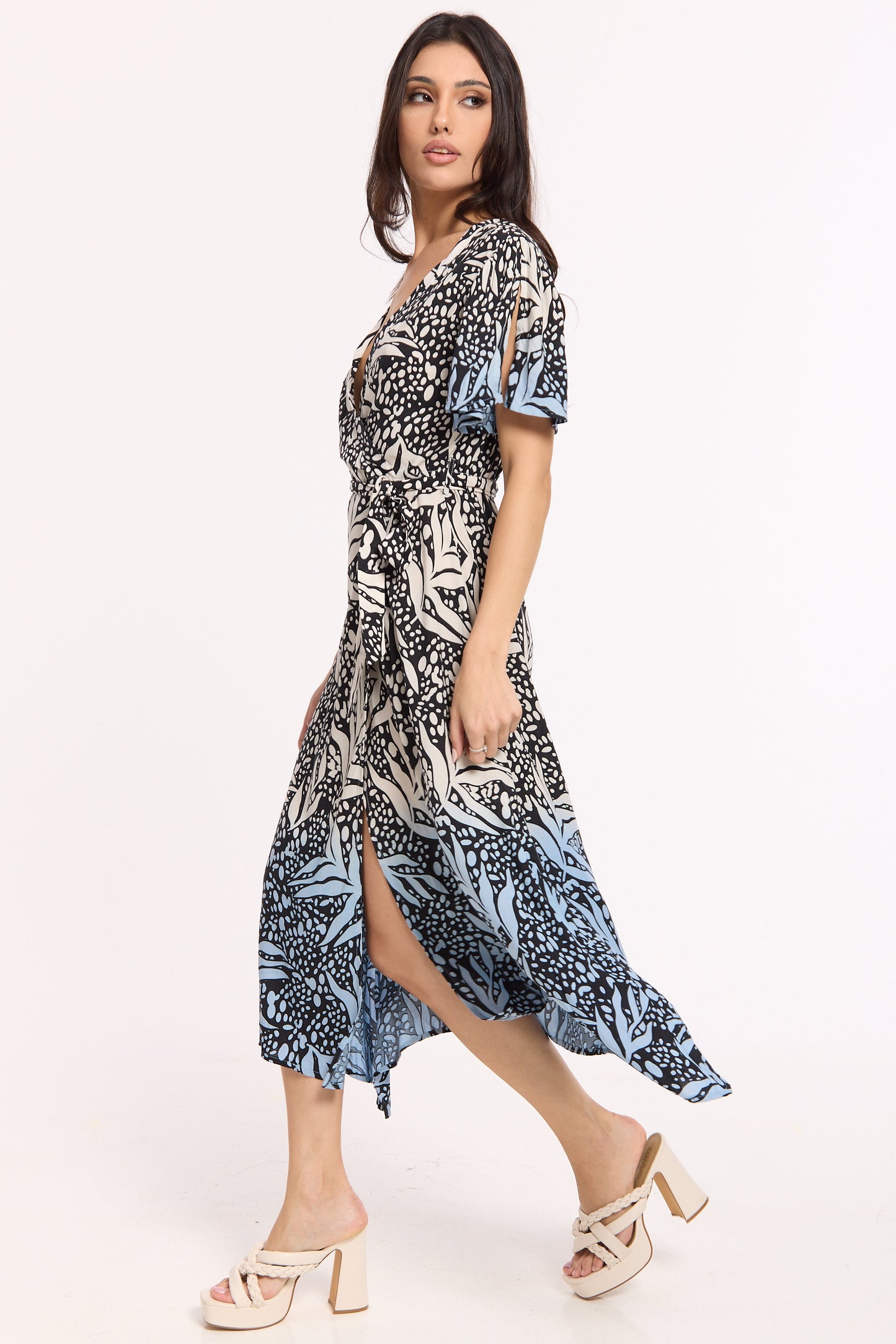 
                  
                    Blue Abstract Print Wrap Midi Dress
                  
                