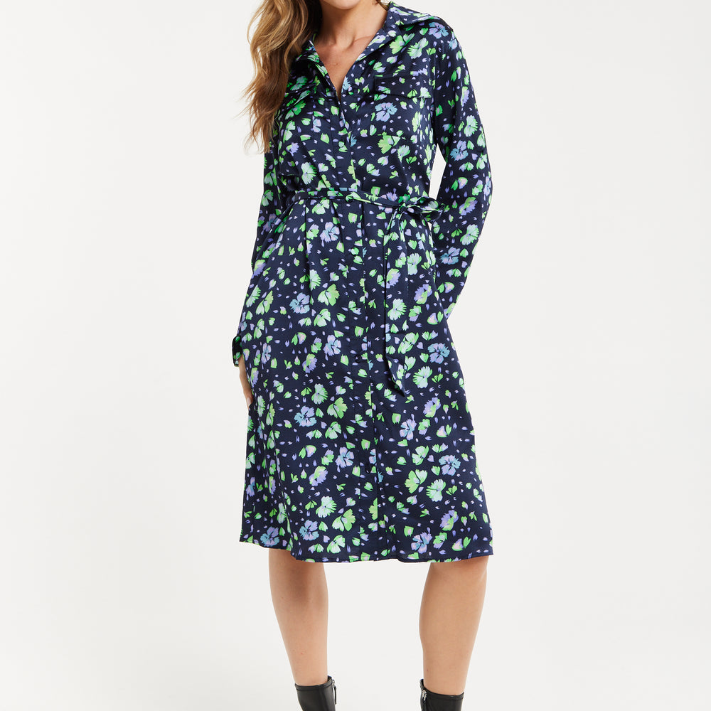 
                  
                    Liquorish Floral Print Shirt Dress In Multicolour & Navy
                  
                