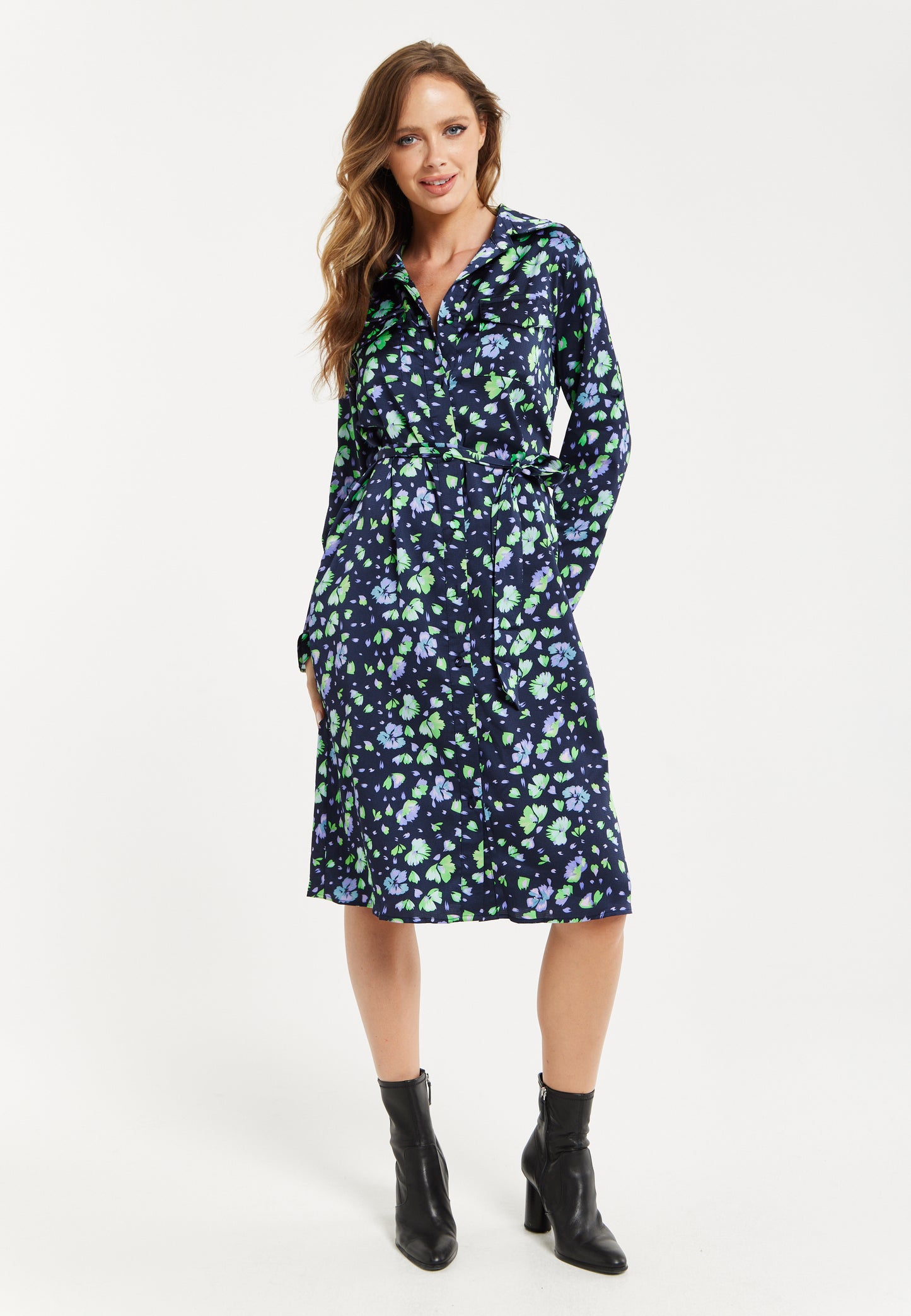 
                  
                    Liquorish Floral Print Shirt Dress In Multicolour & Navy
                  
                