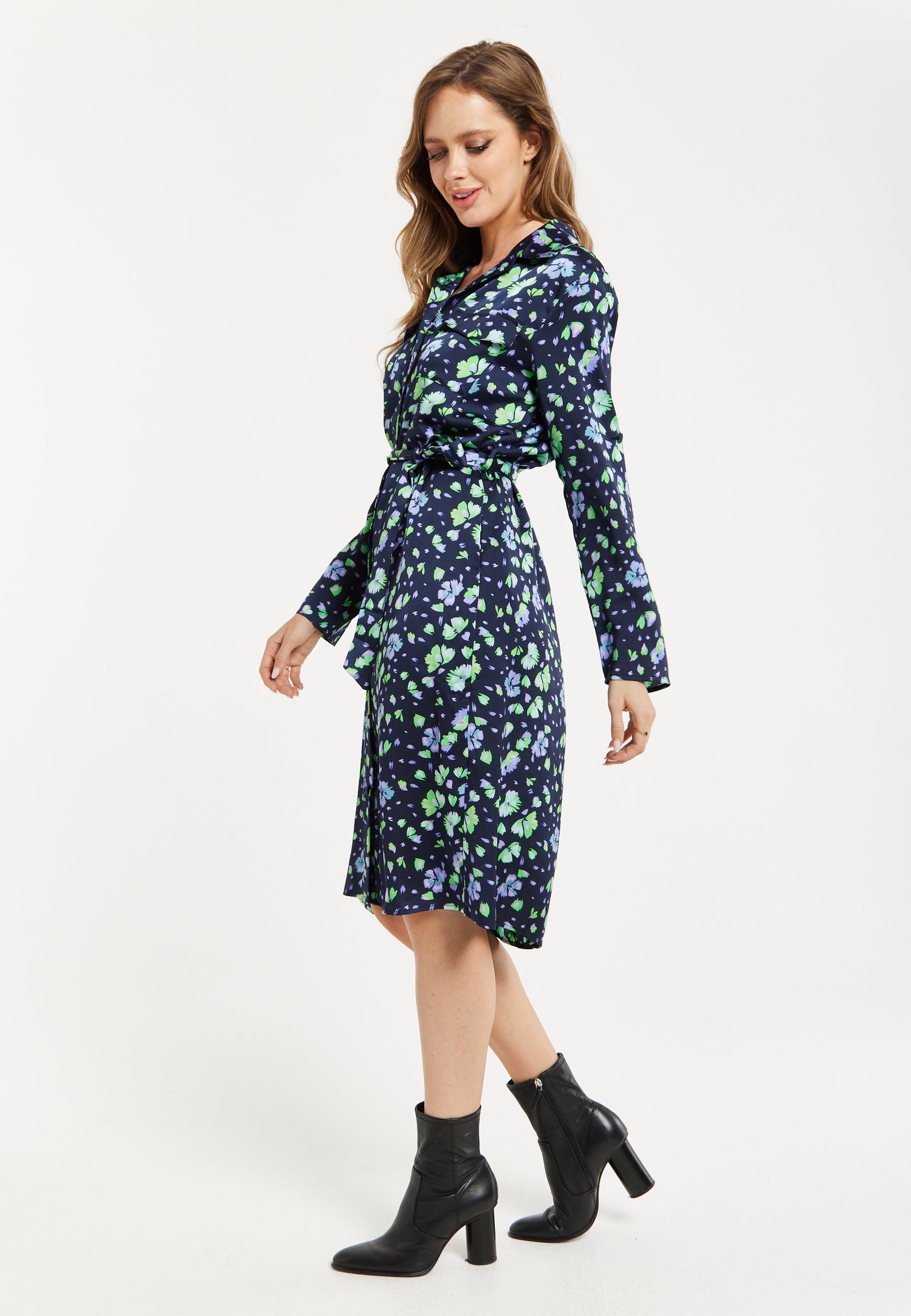 
                  
                    Liquorish Floral Print Shirt Dress In Multicolour & Navy
                  
                