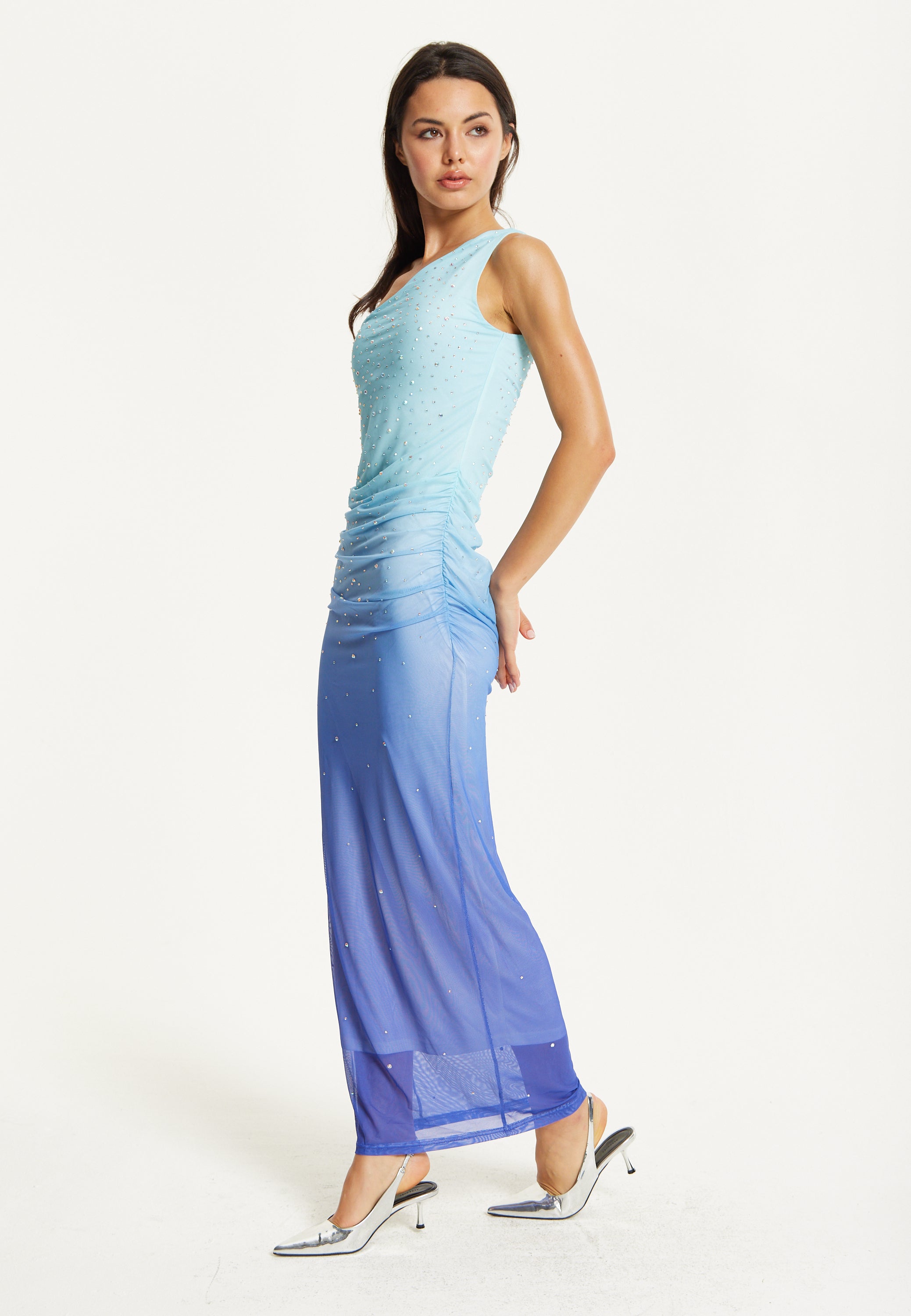 Ombre Blue One Shoulder Maxi Dress – Liquorish Online