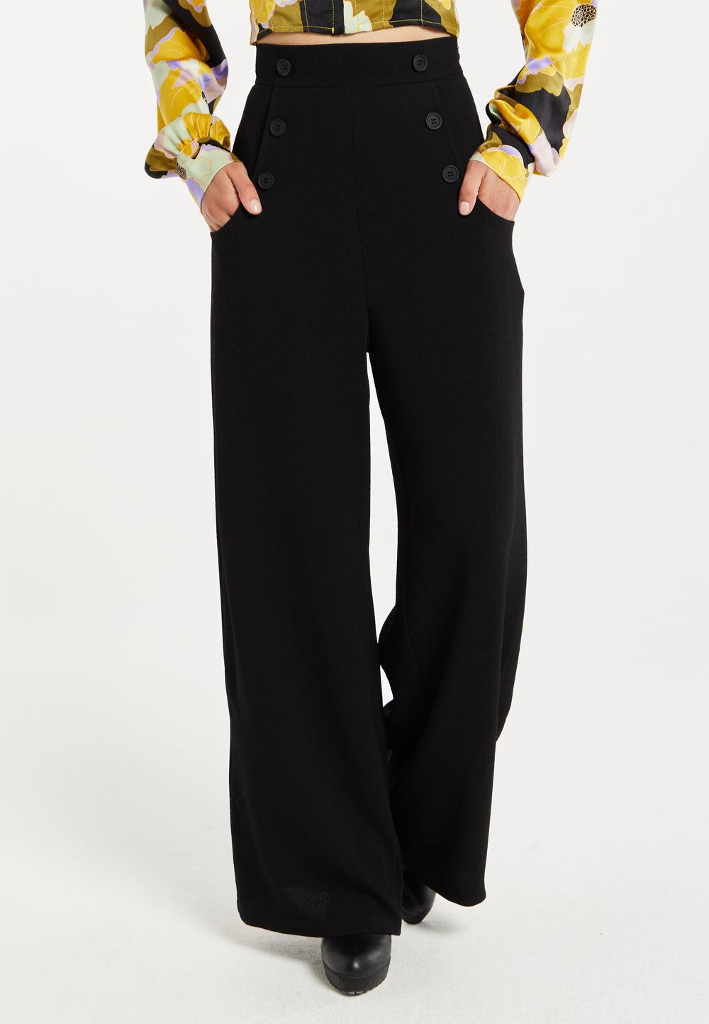 Liquorish Black Wide Leg Trousers