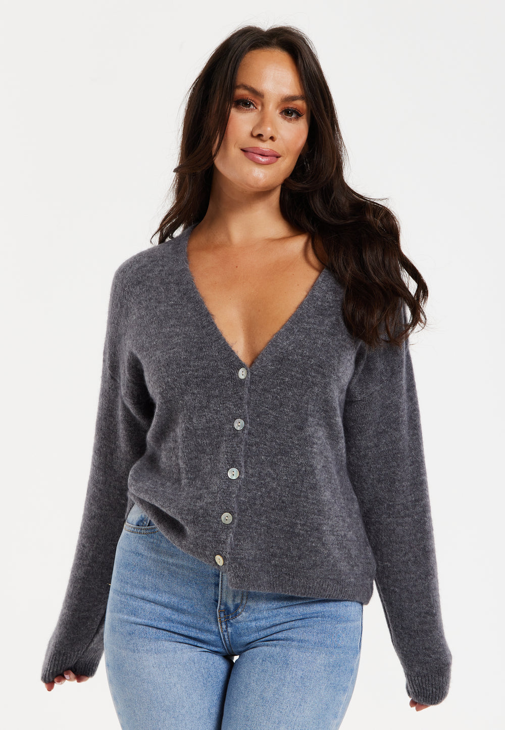 Liquorish Super Soft Cardigan in Grey