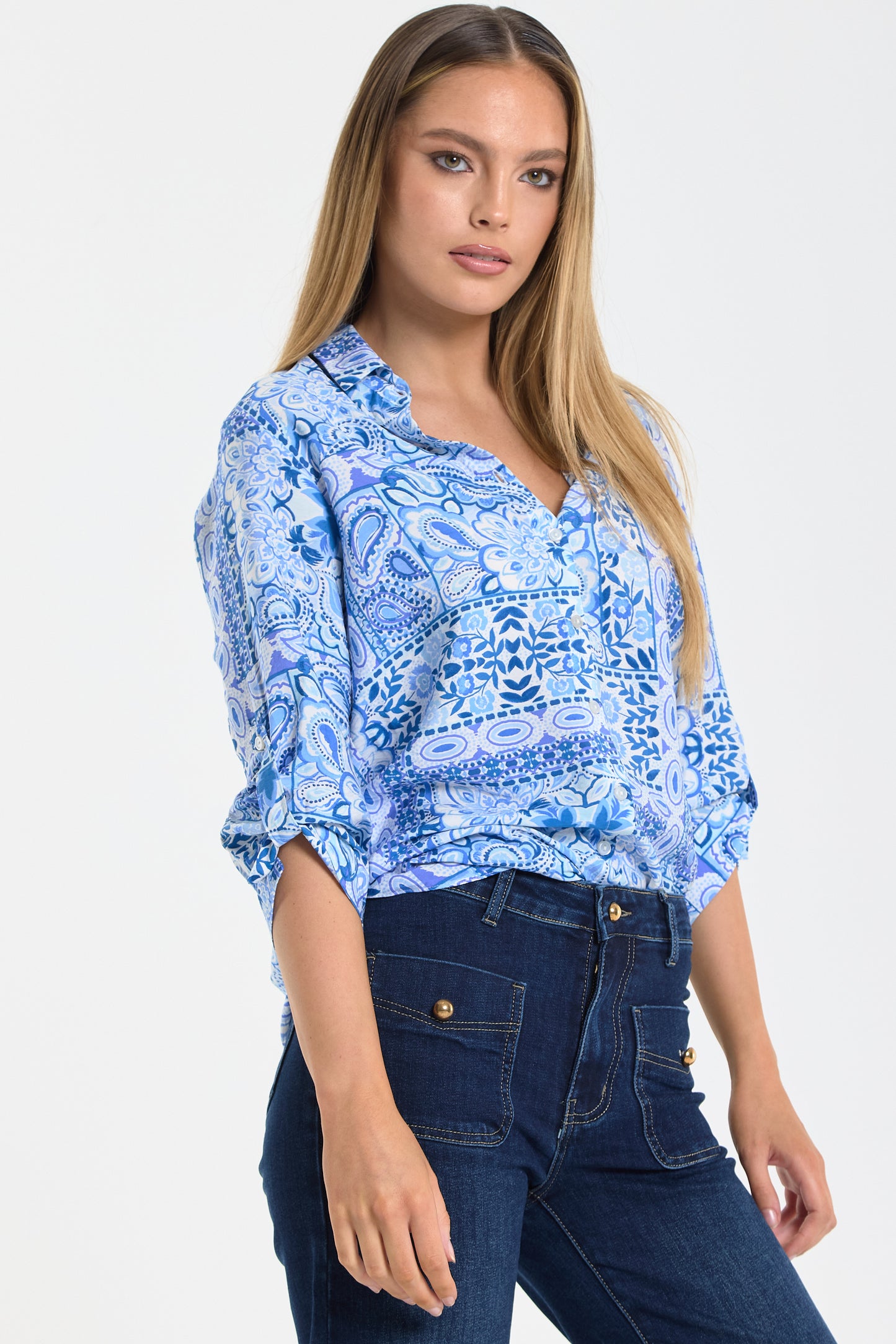 
                  
                    Blue Paisley Print Shirt
                  
                