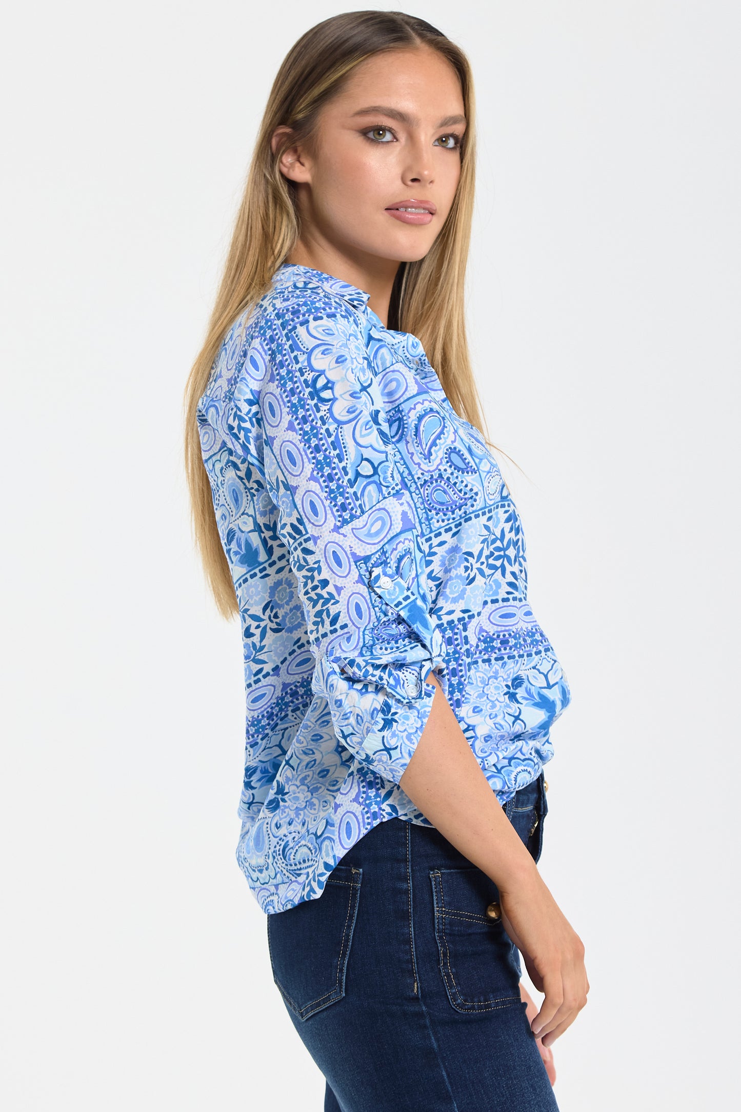 
                  
                    Blue Paisley Print Shirt
                  
                