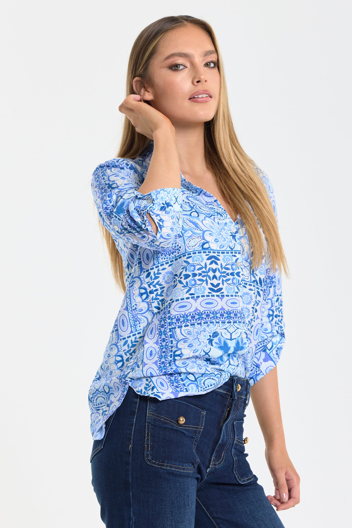 
                  
                    Blue Paisley Print Shirt
                  
                