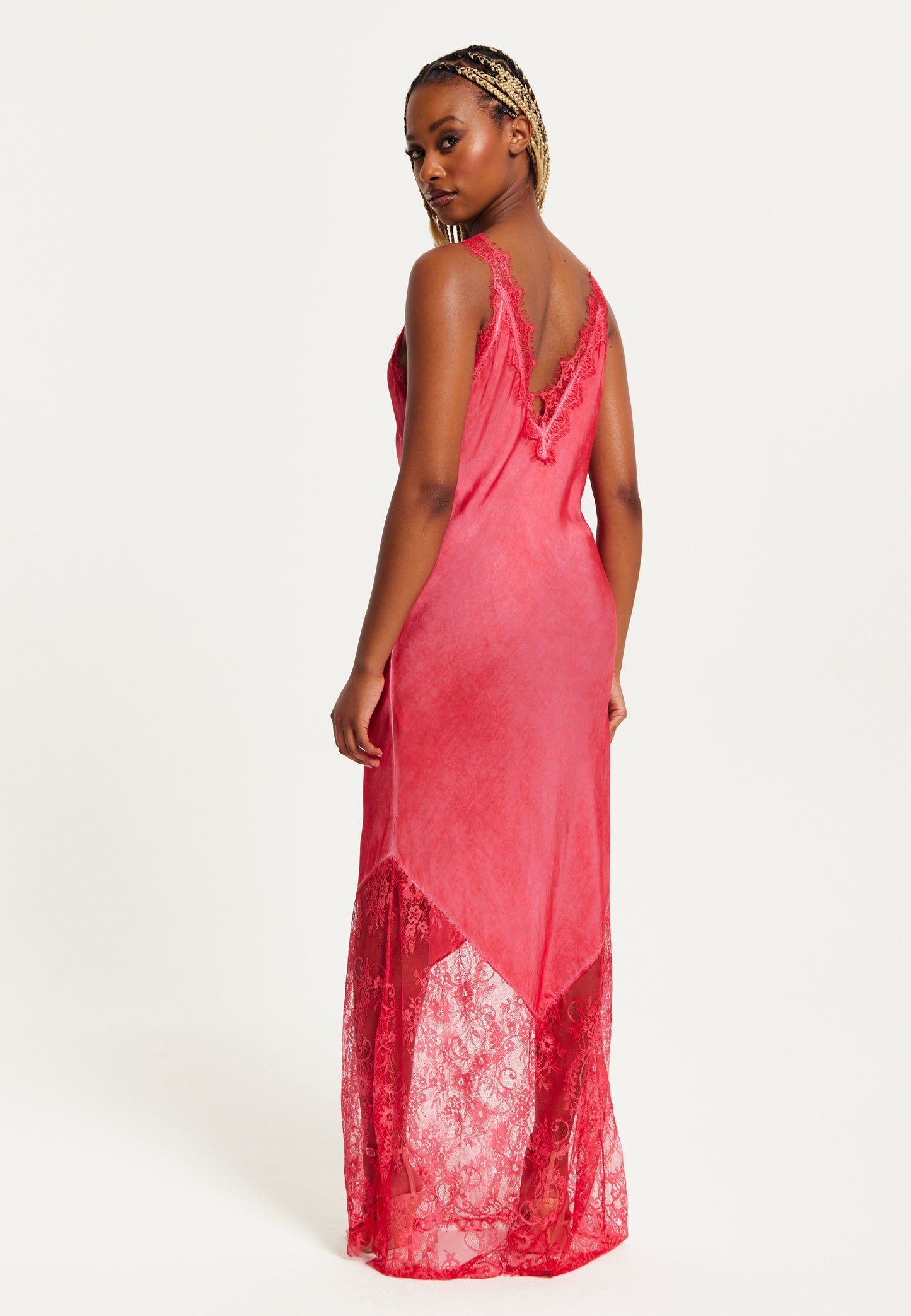 
                  
                    Liquorish Lace Detailed V-Neck Maxi Dress In Red
                  
                
