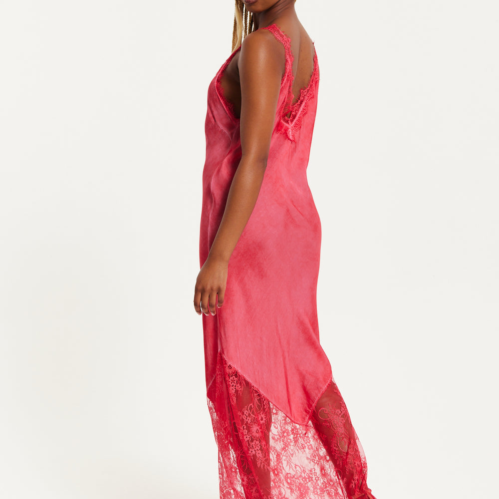 
                  
                    Liquorish Lace Detailed V-Neck Maxi Dress In Red
                  
                