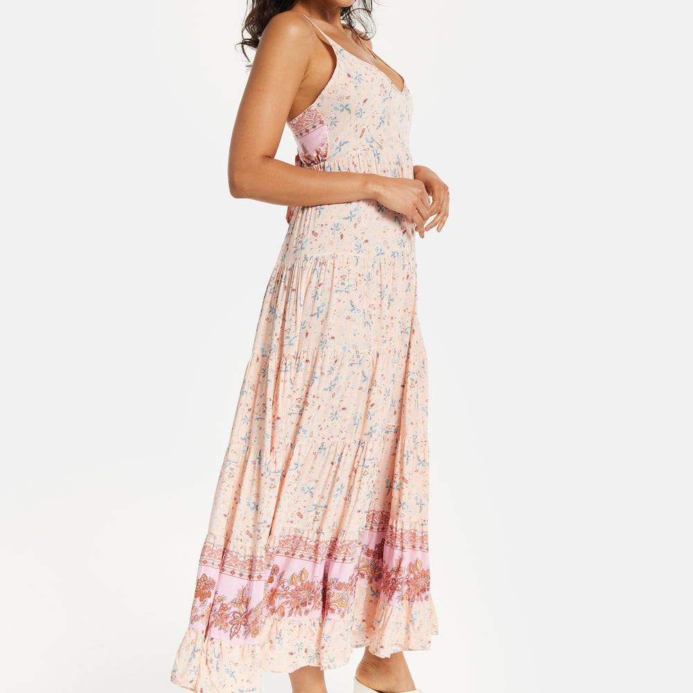 
                  
                    Women's Maxi Dress in Nude Floral Print with Sleeveless Design and Tie Back Detail - Liquorish
                  
                