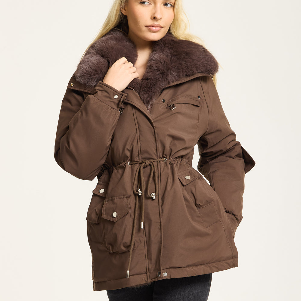 
                  
                    Brown Faux Fur Parka Coat
                  
                