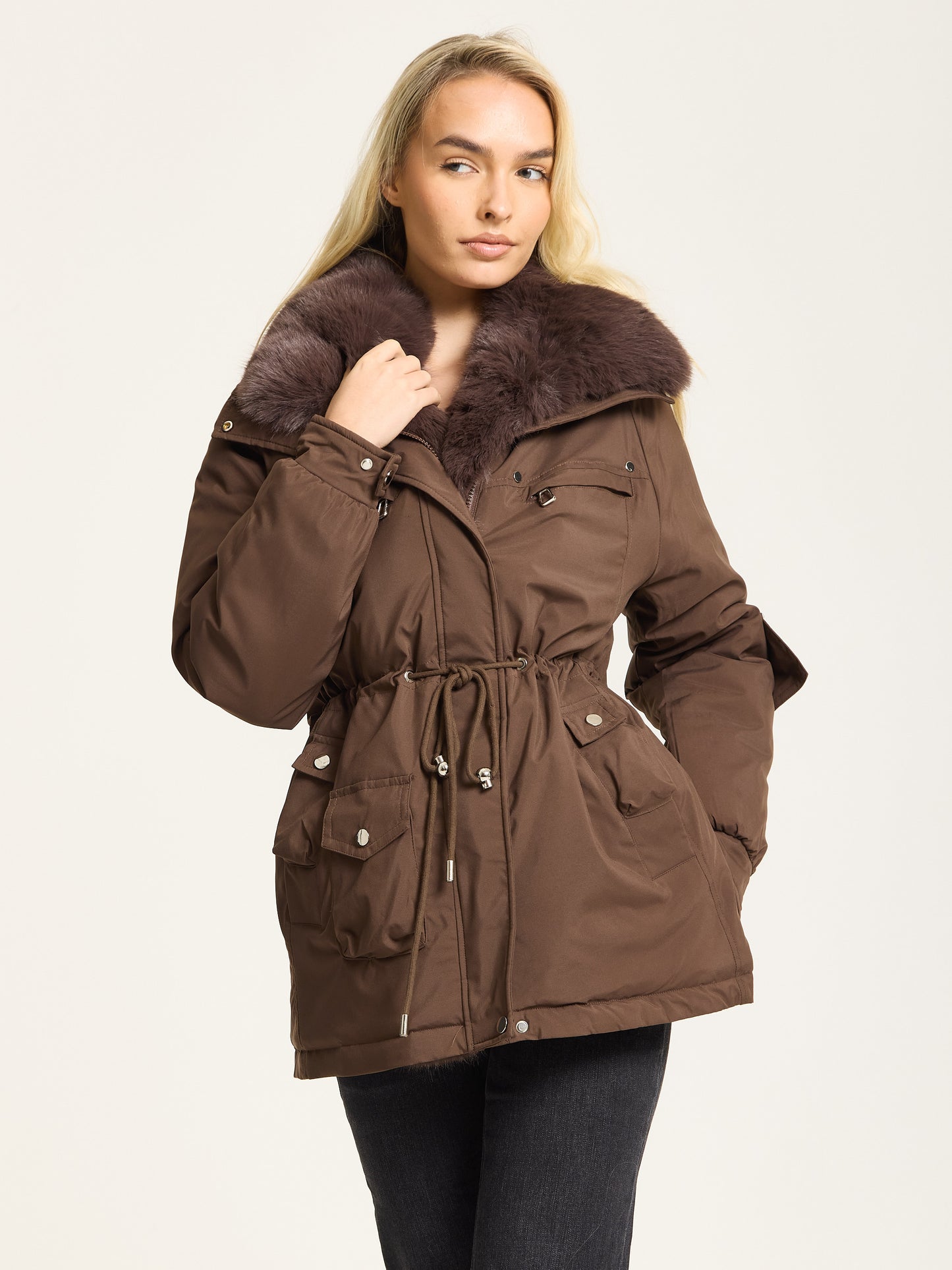 
                  
                    Brown Faux Fur Parka Coat
                  
                