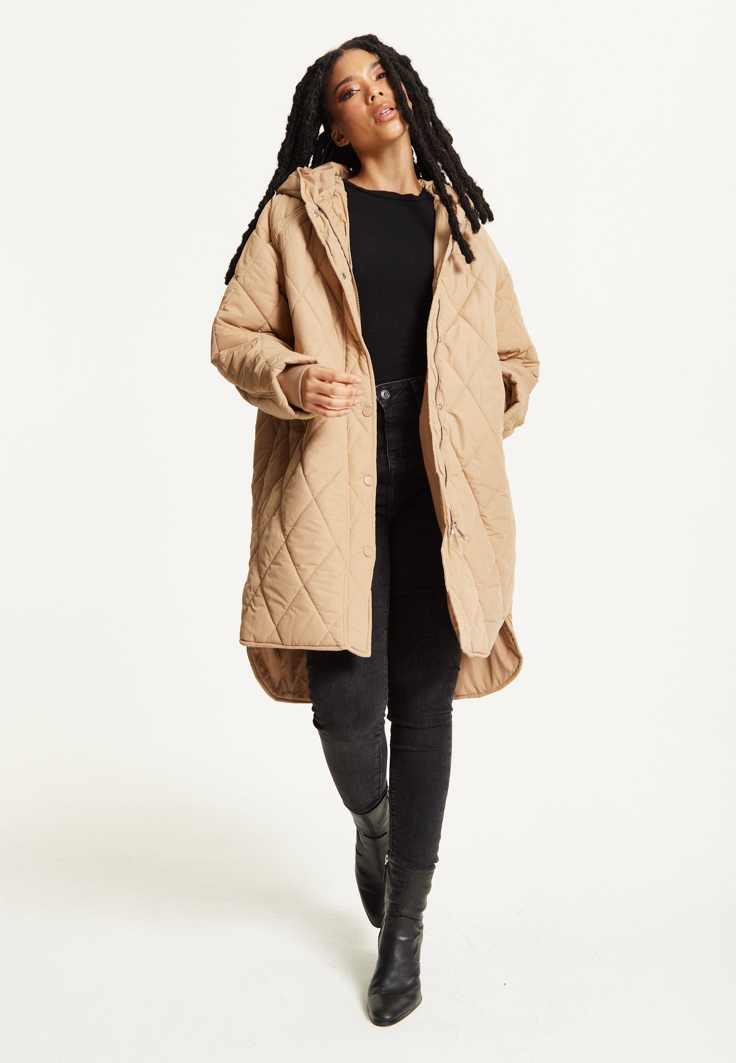 
                  
                    Beige Quilted Hooded Coat
                  
                