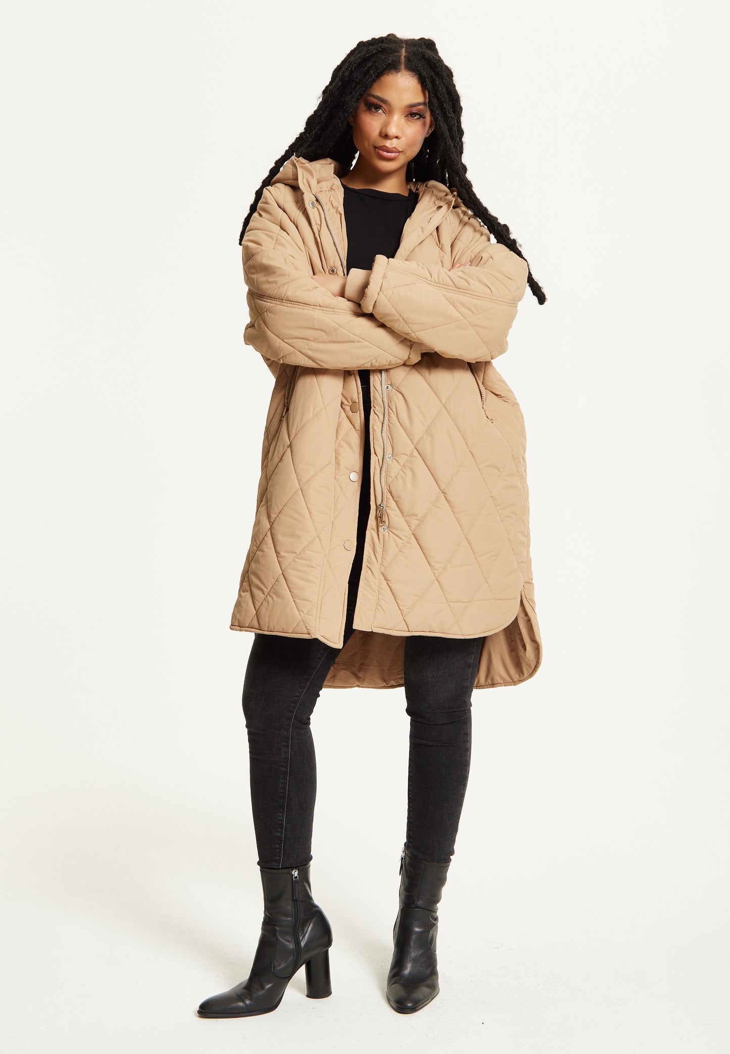 
                  
                    Beige Quilted Hooded Coat
                  
                