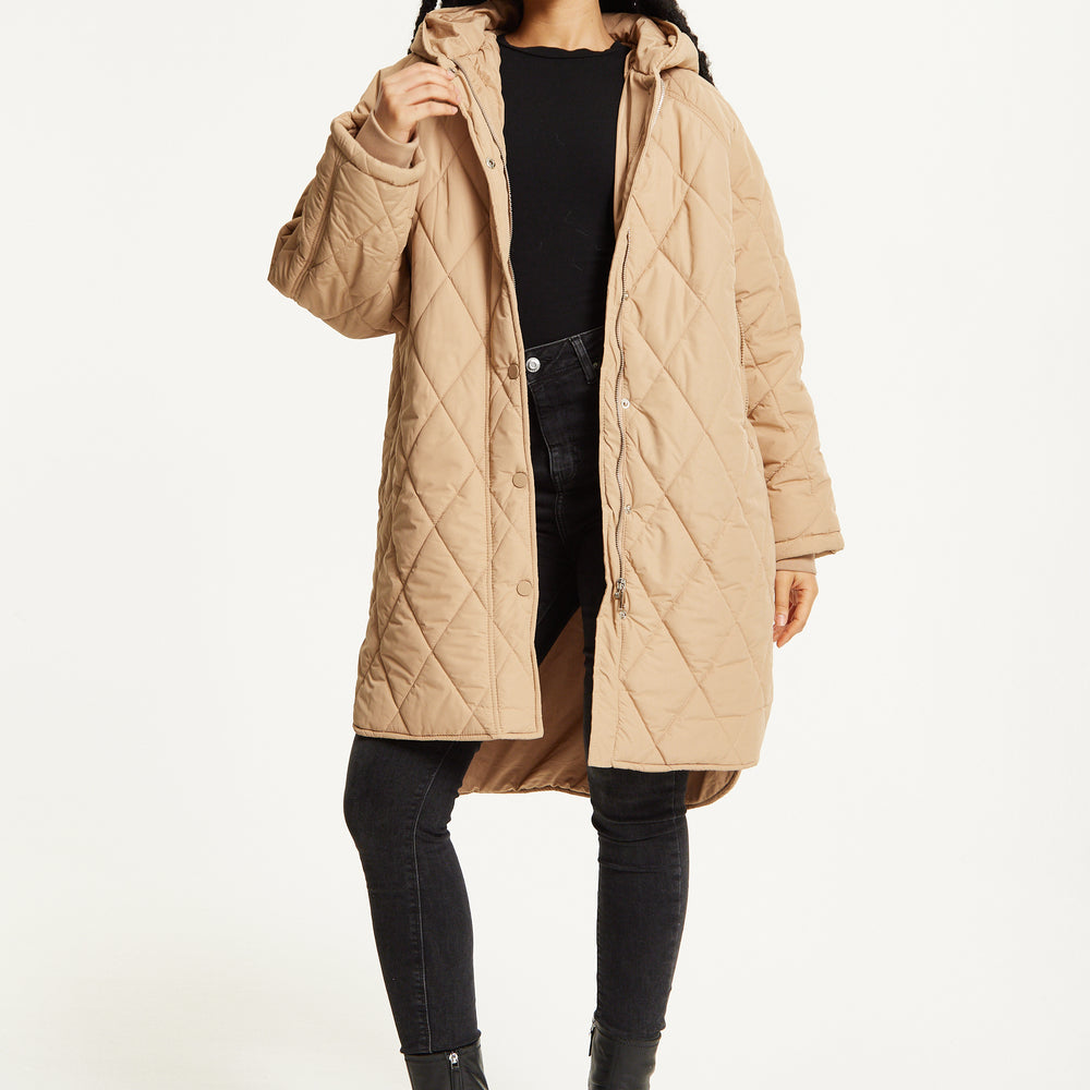 
                  
                    Beige Quilted Hooded Coat
                  
                