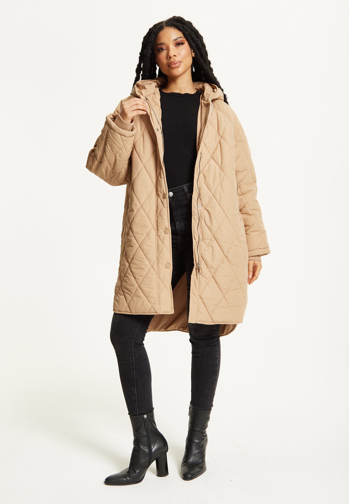 
                  
                    Beige Quilted Hooded Coat
                  
                
