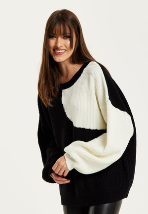 Liquorish Colour Block Jumper In Black And White