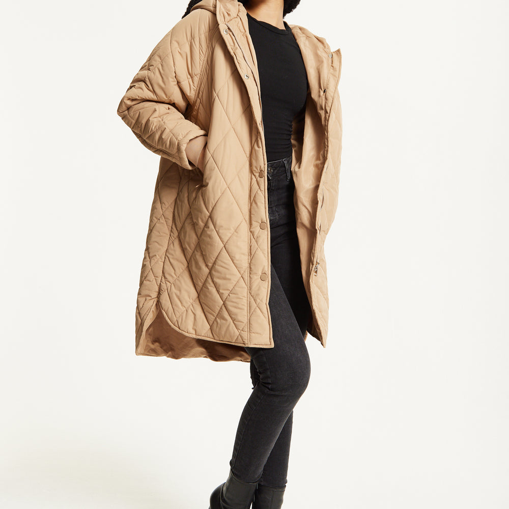 
                  
                    Beige Quilted Hooded Coat
                  
                