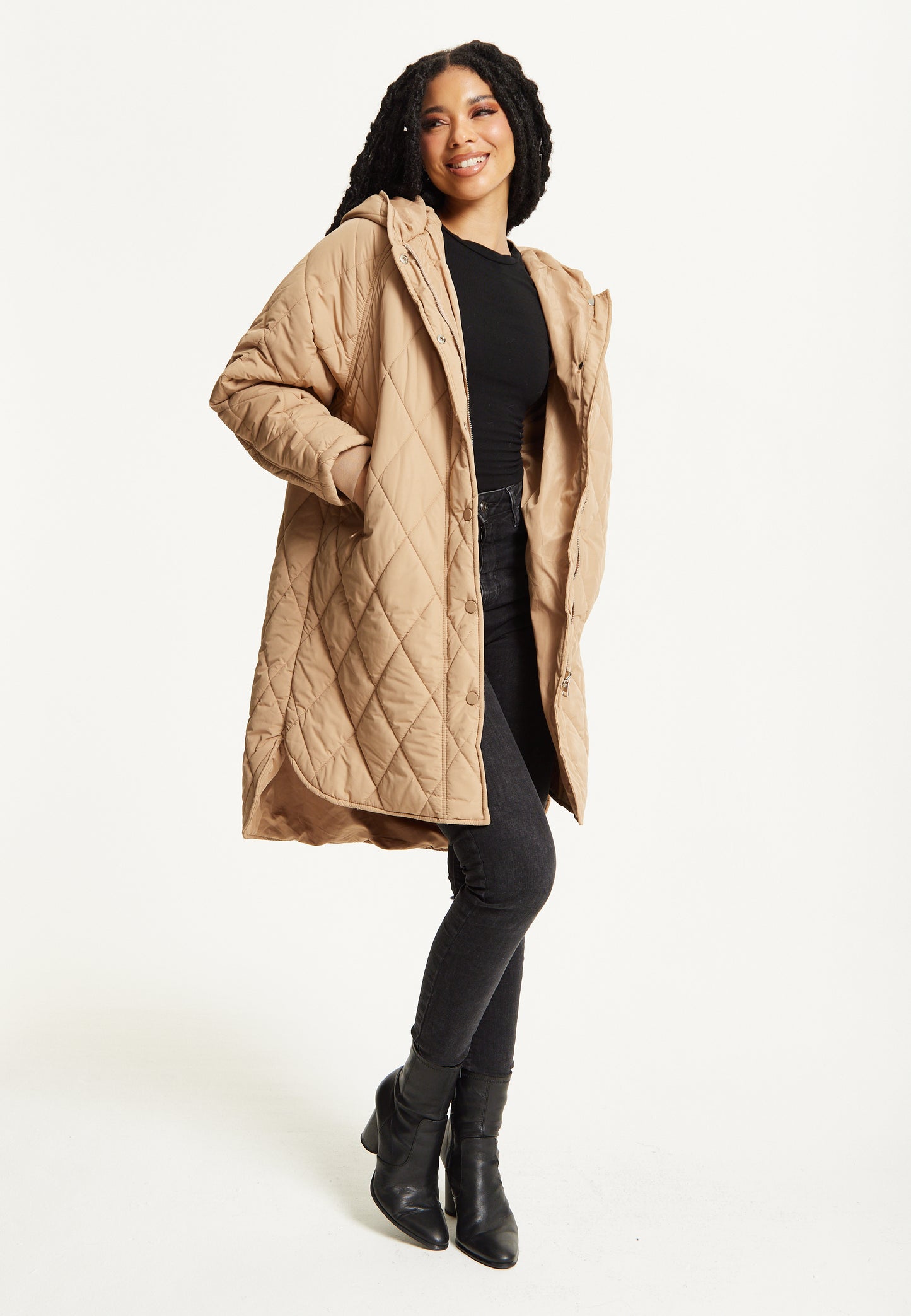 
                  
                    Beige Quilted Hooded Coat
                  
                