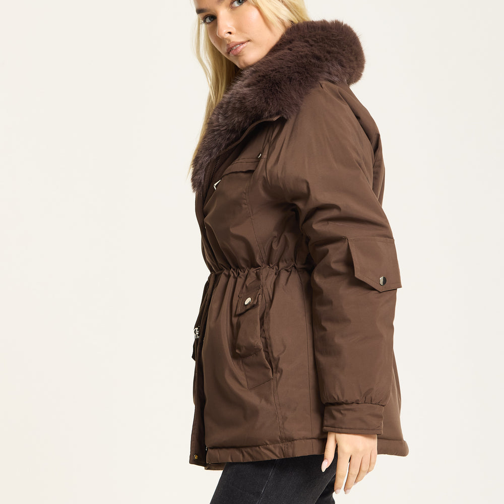 
                  
                    Brown Faux Fur Parka Coat
                  
                