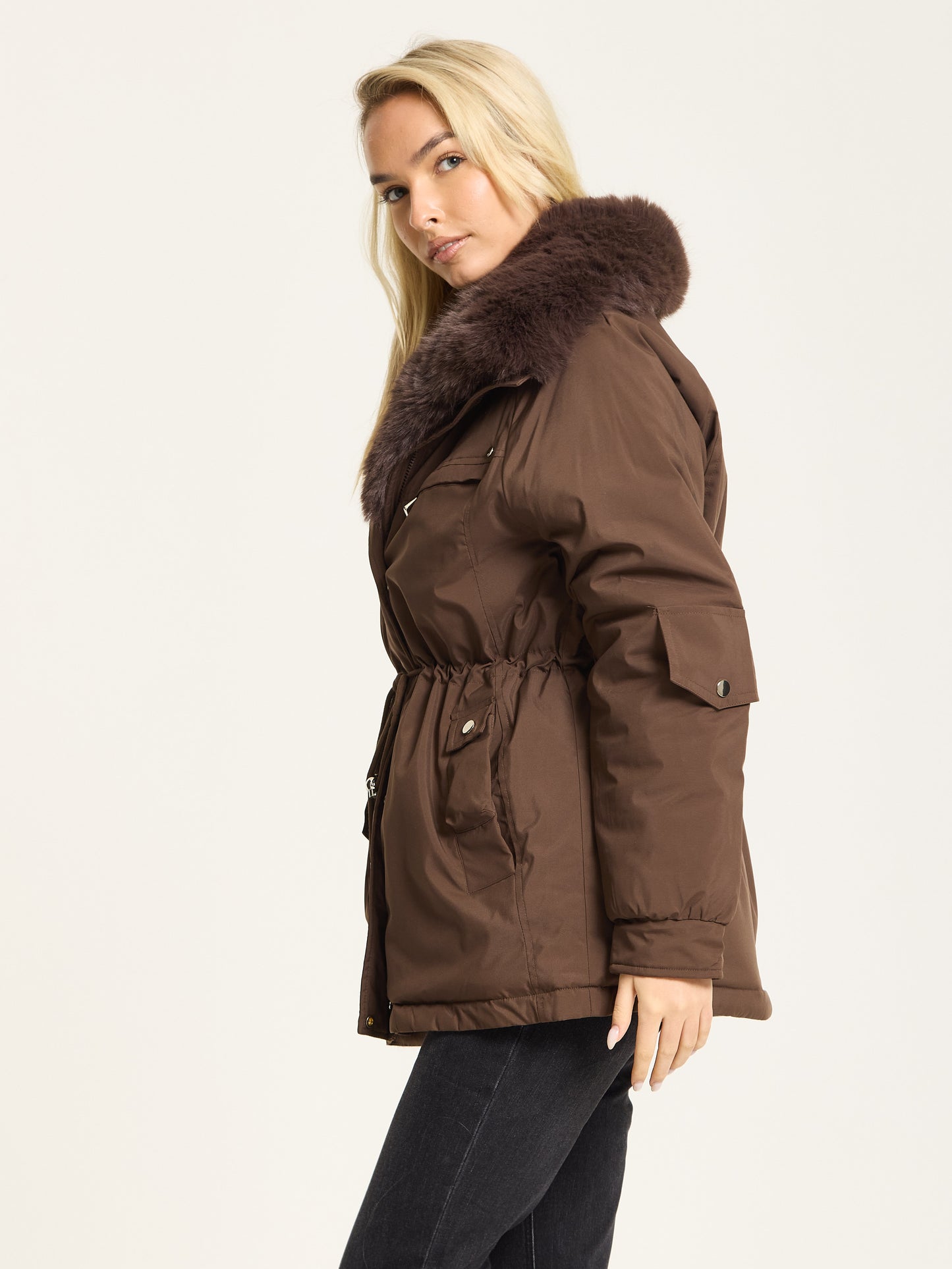 
                  
                    Brown Faux Fur Parka Coat
                  
                