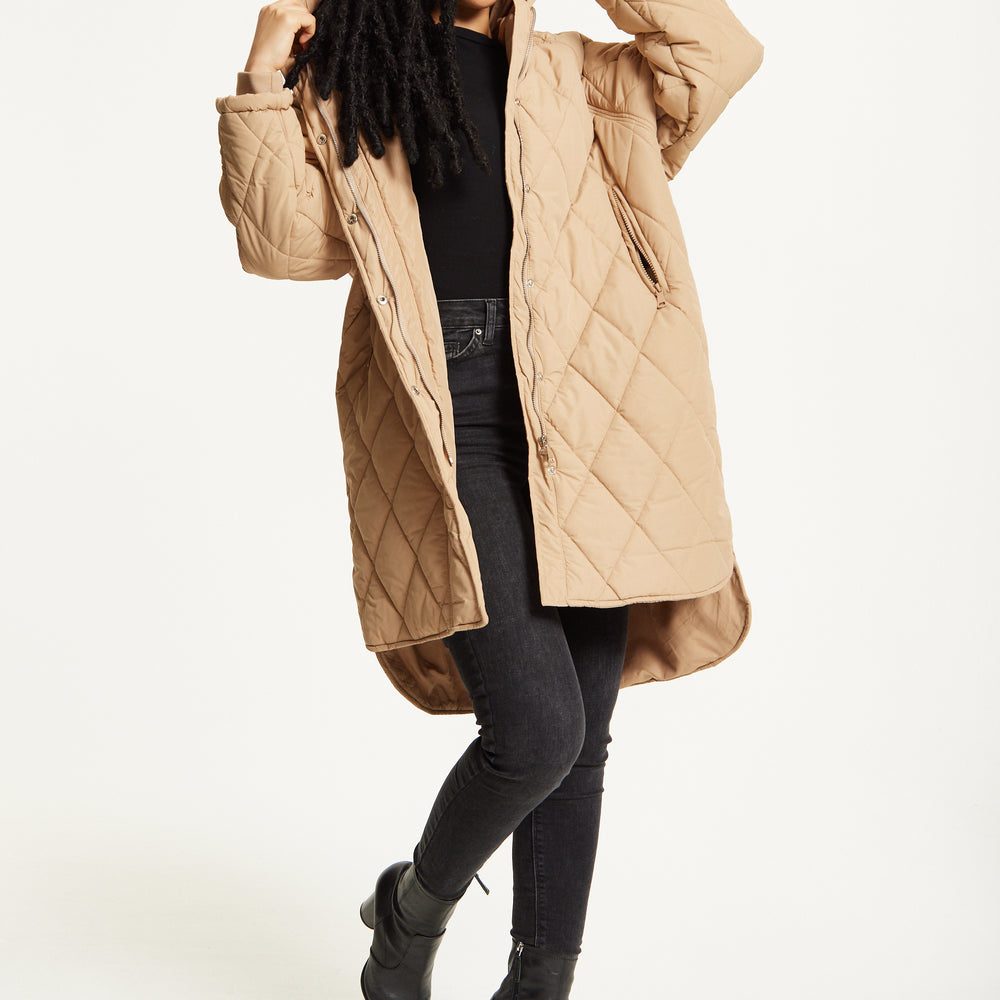 
                  
                    Beige Quilted Hooded Coat
                  
                