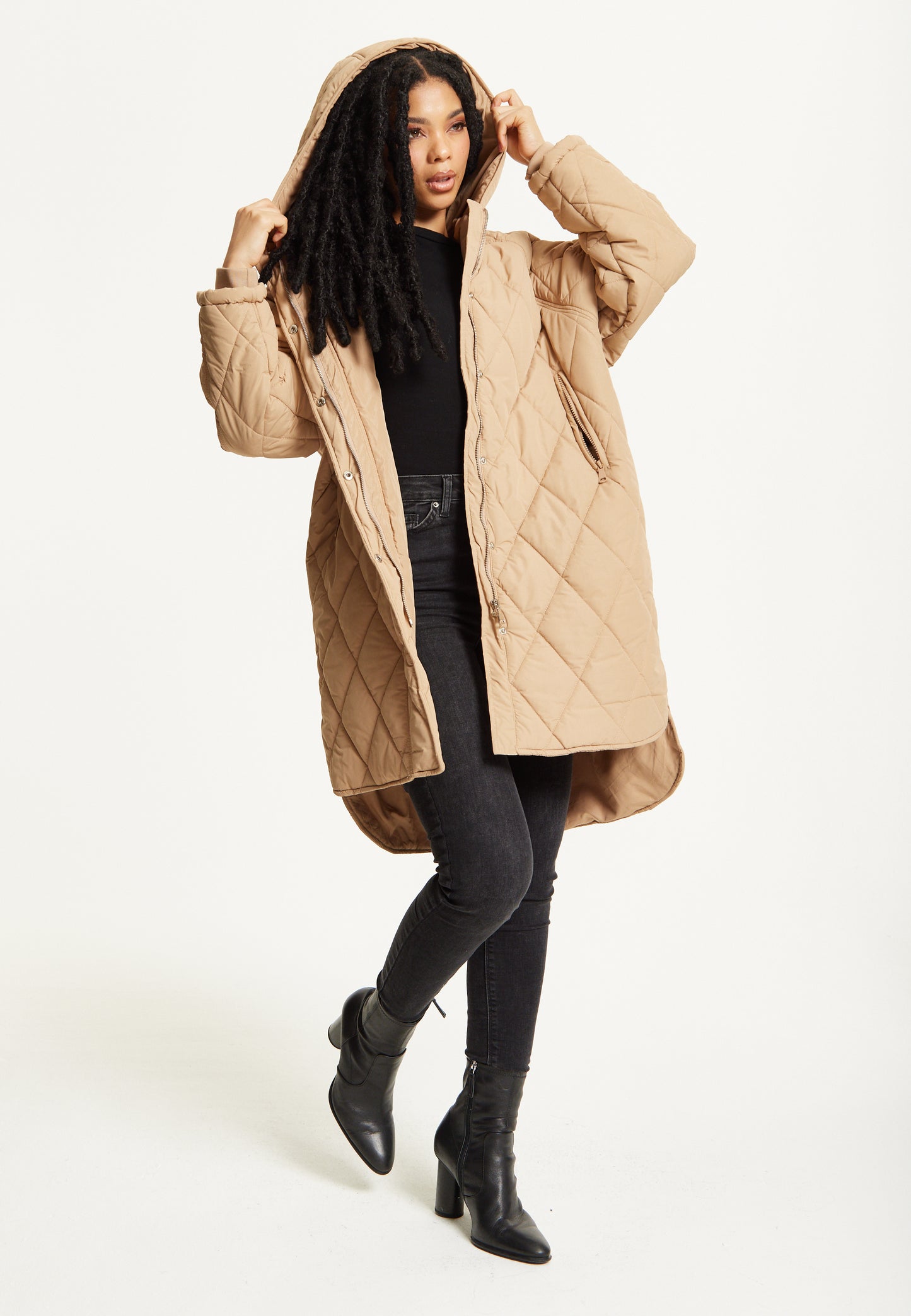 
                  
                    Beige Quilted Hooded Coat
                  
                