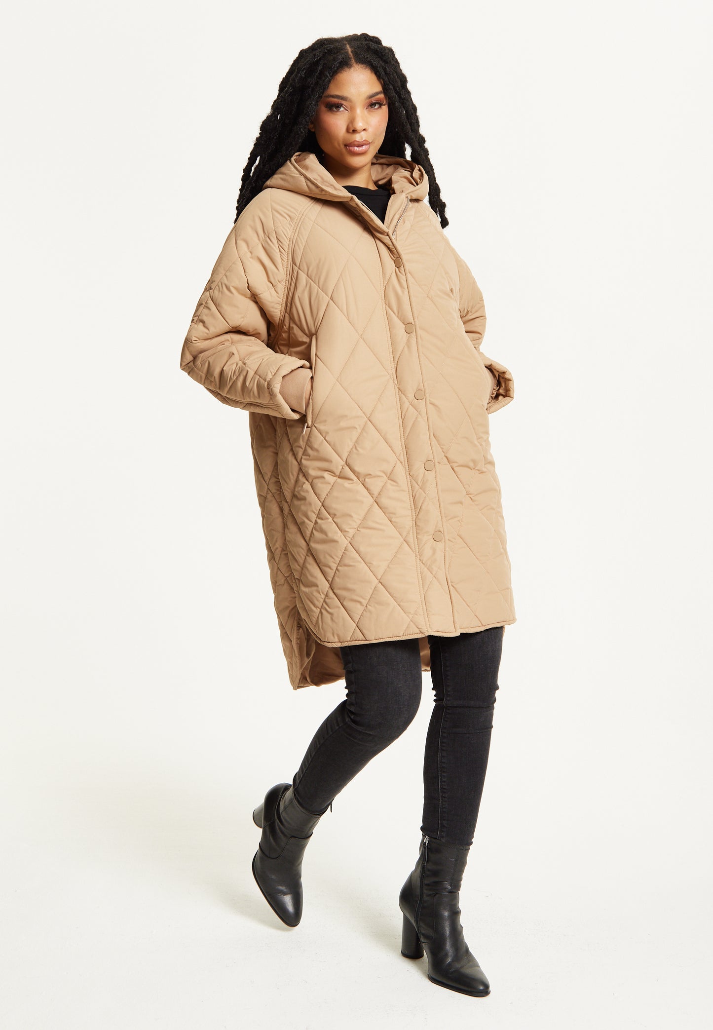 
                  
                    Beige Quilted Hooded Coat
                  
                