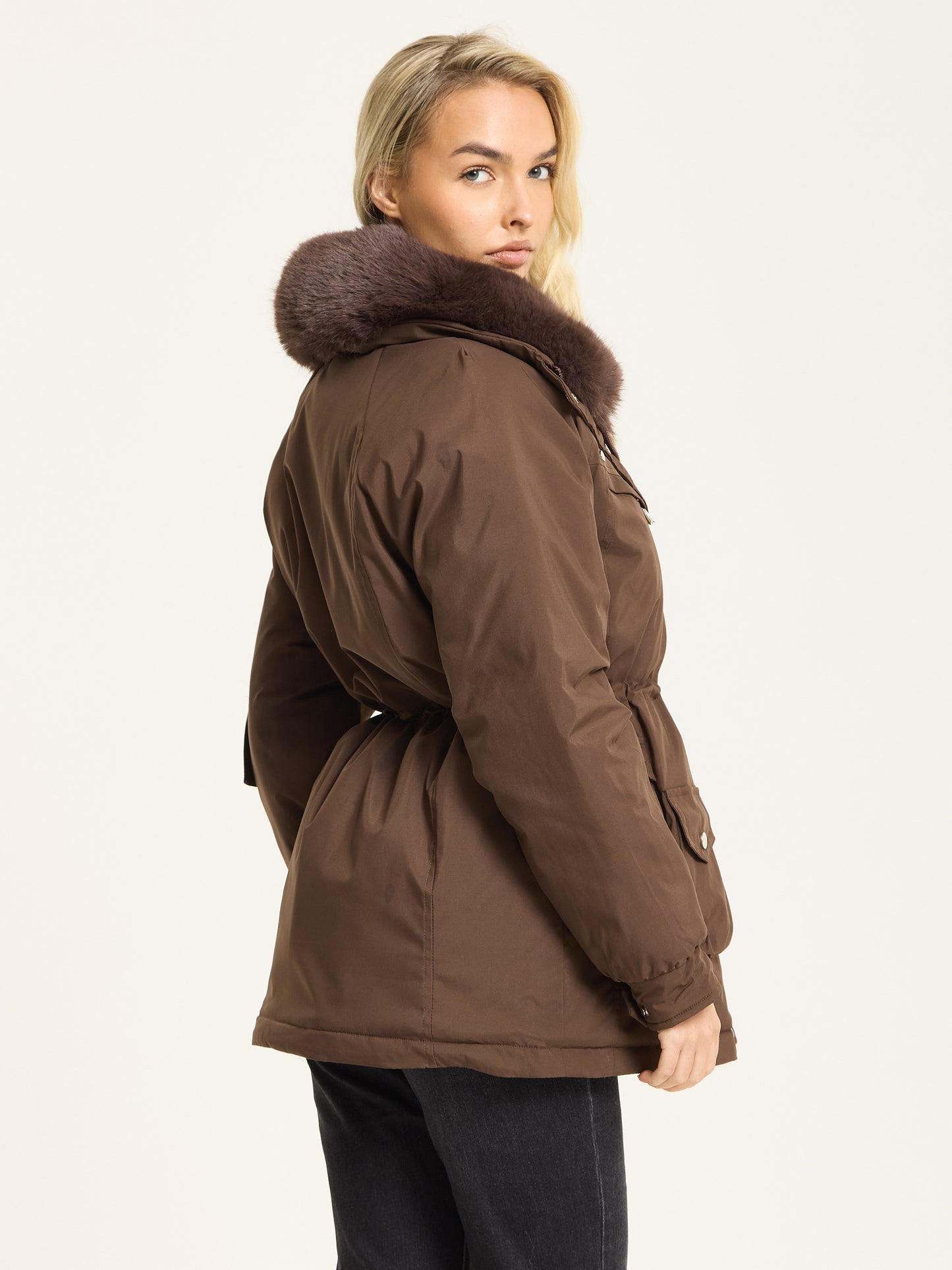 
                  
                    Brown Faux Fur Parka Coat
                  
                