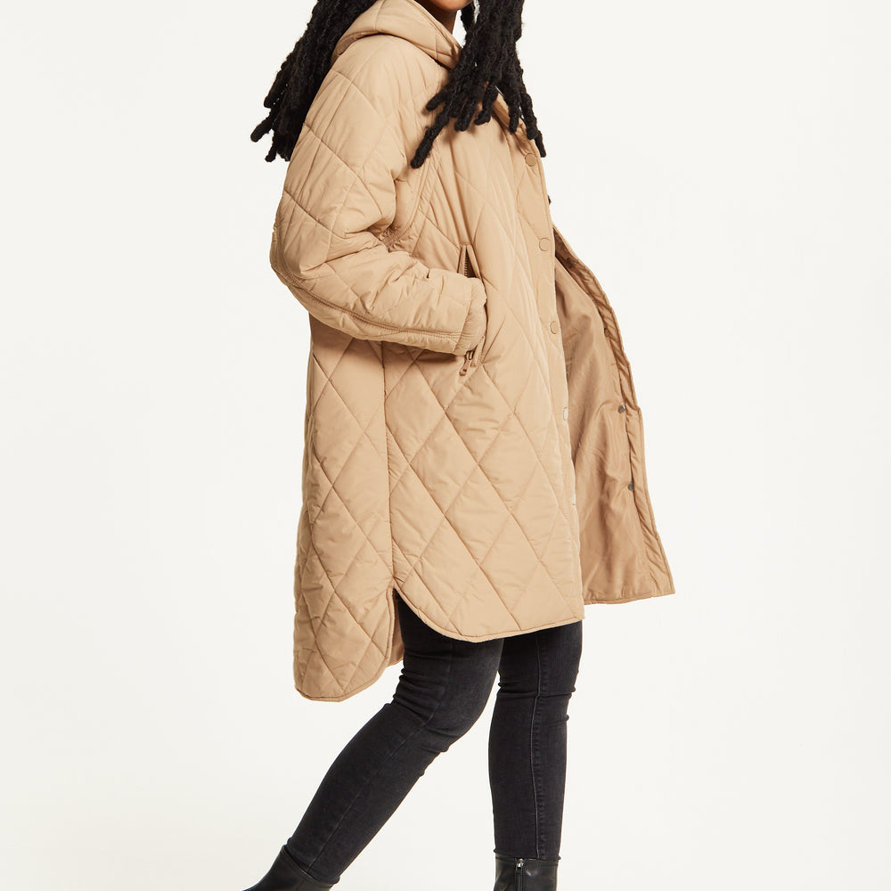 
                  
                    Beige Quilted Hooded Coat
                  
                