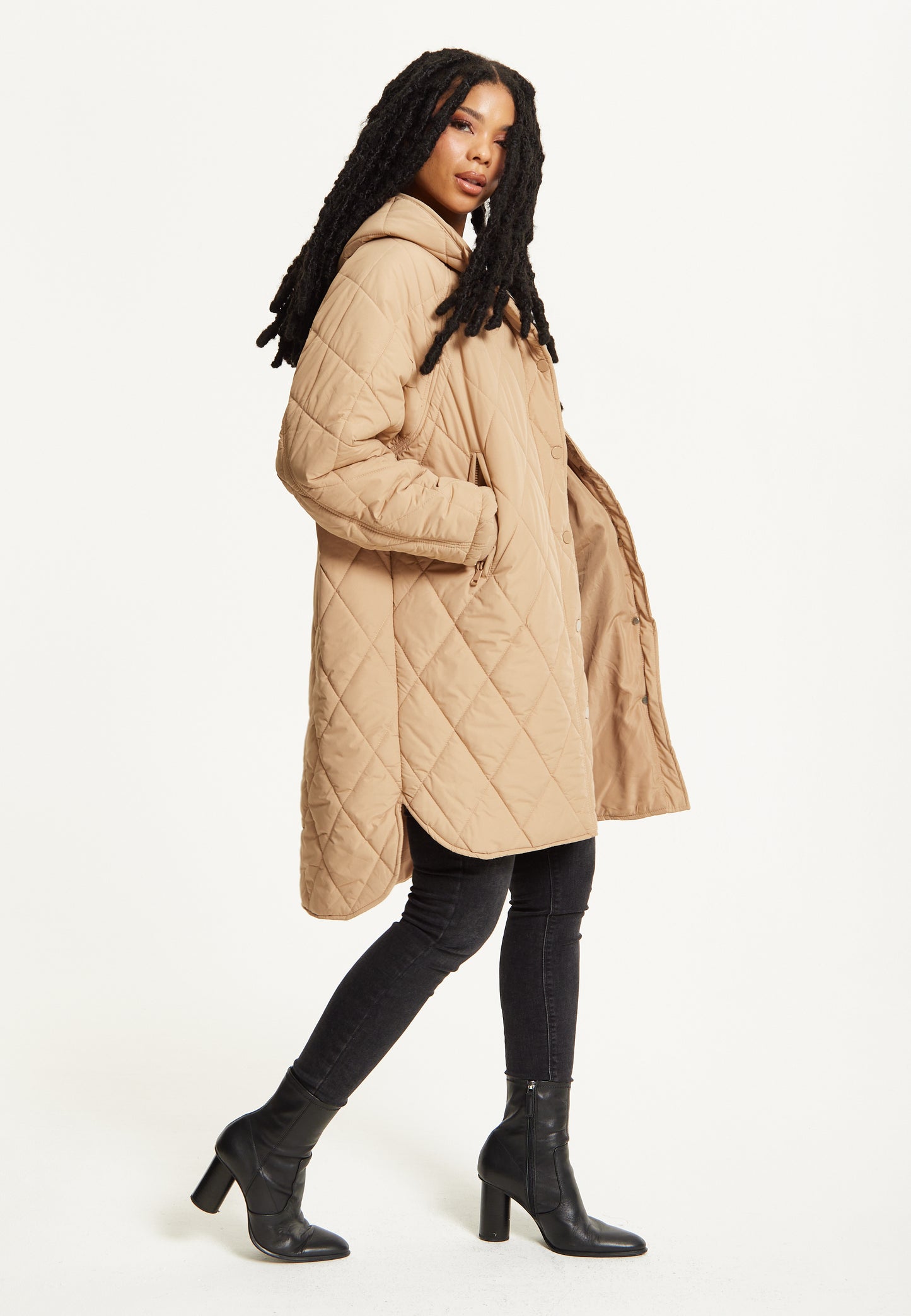 
                  
                    Beige Quilted Hooded Coat
                  
                