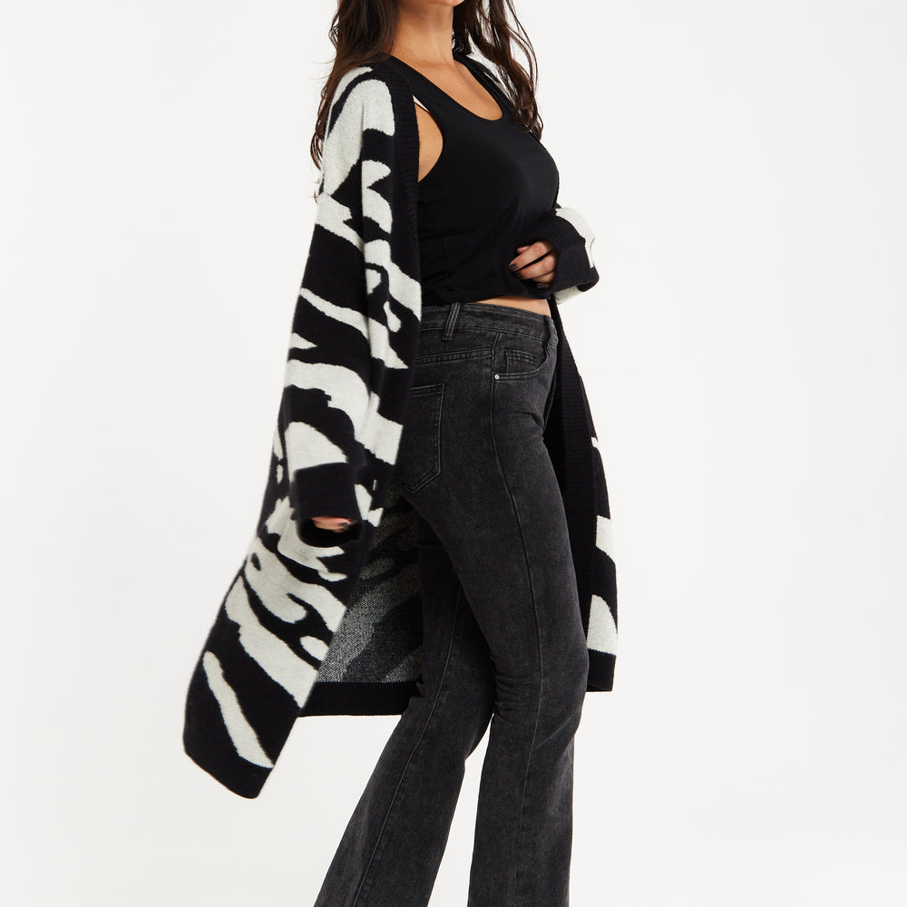 
                  
                    Liquorish Zebra-Print Long Open Cardigan in Multi-colured
                  
                