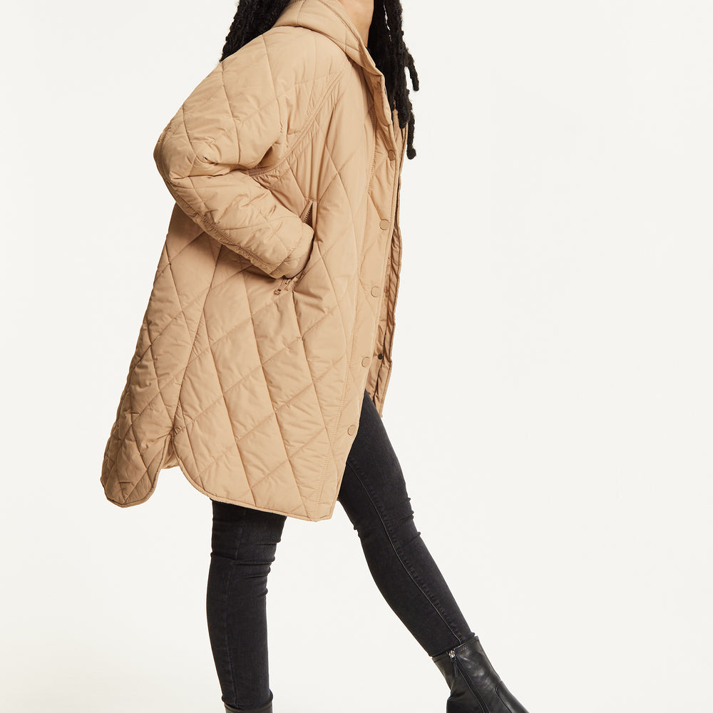 
                  
                    Beige Quilted Hooded Coat
                  
                