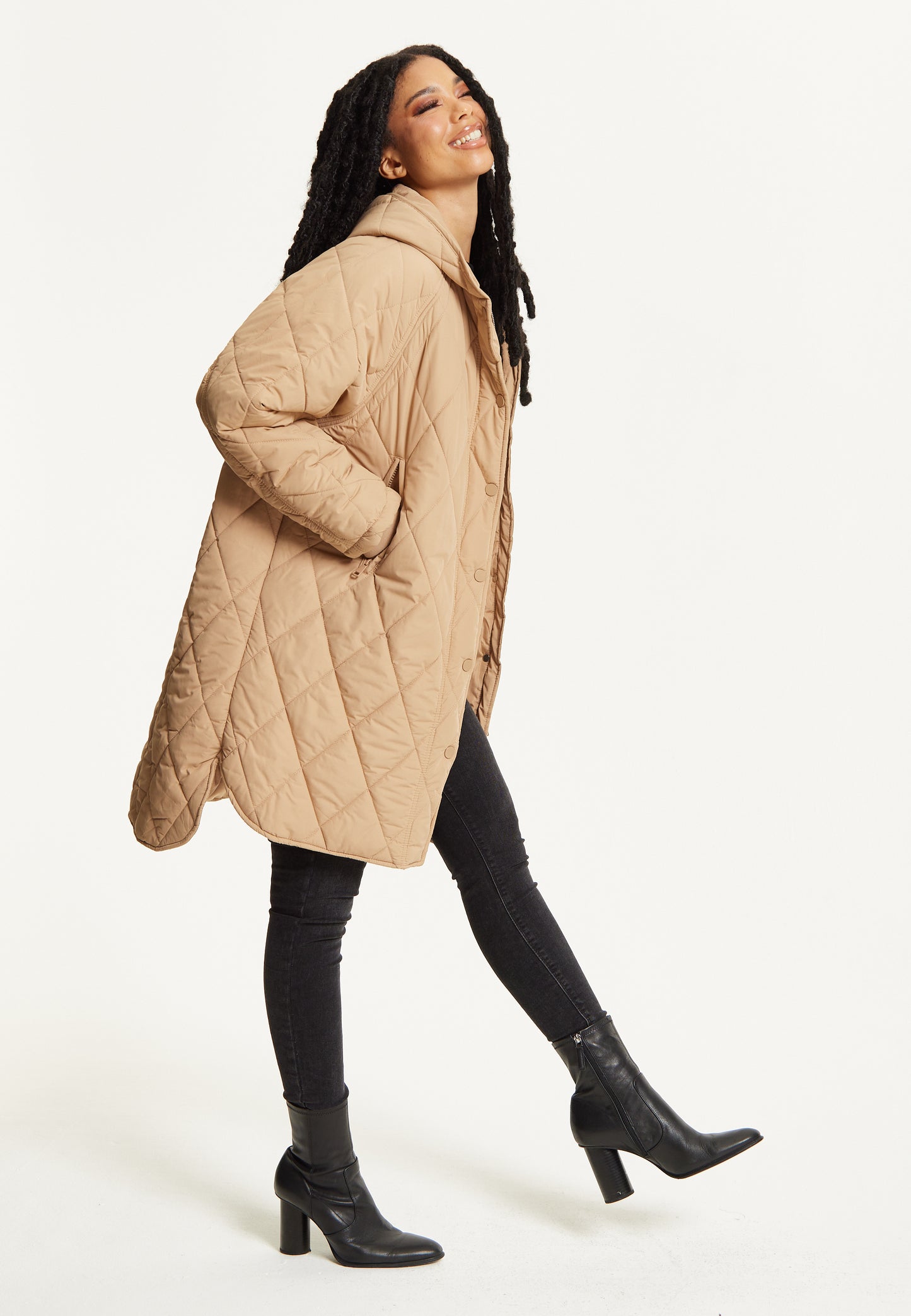 
                  
                    Beige Quilted Hooded Coat
                  
                