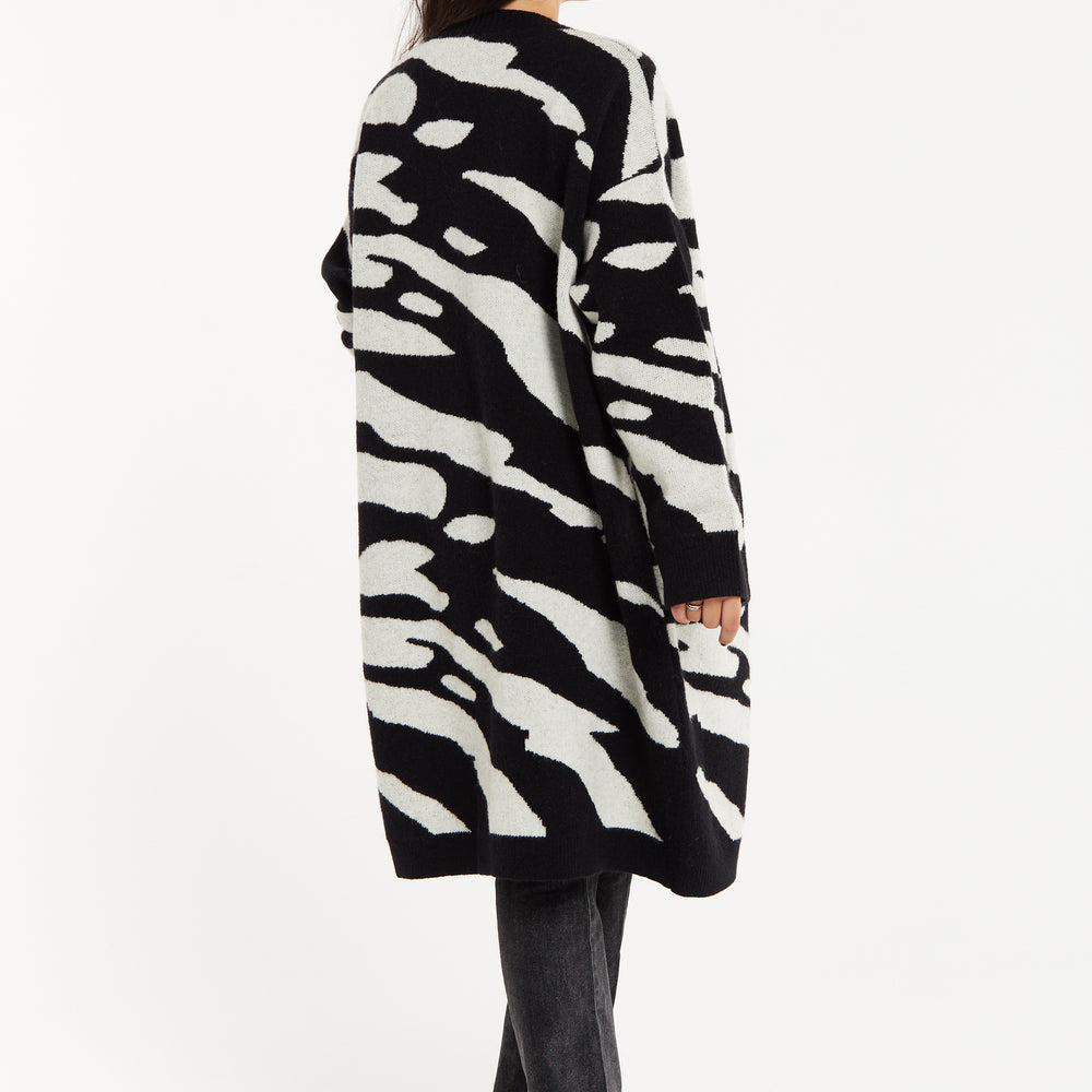 
                  
                    Liquorish Zebra-Print Long Open Cardigan in Multi-colured
                  
                