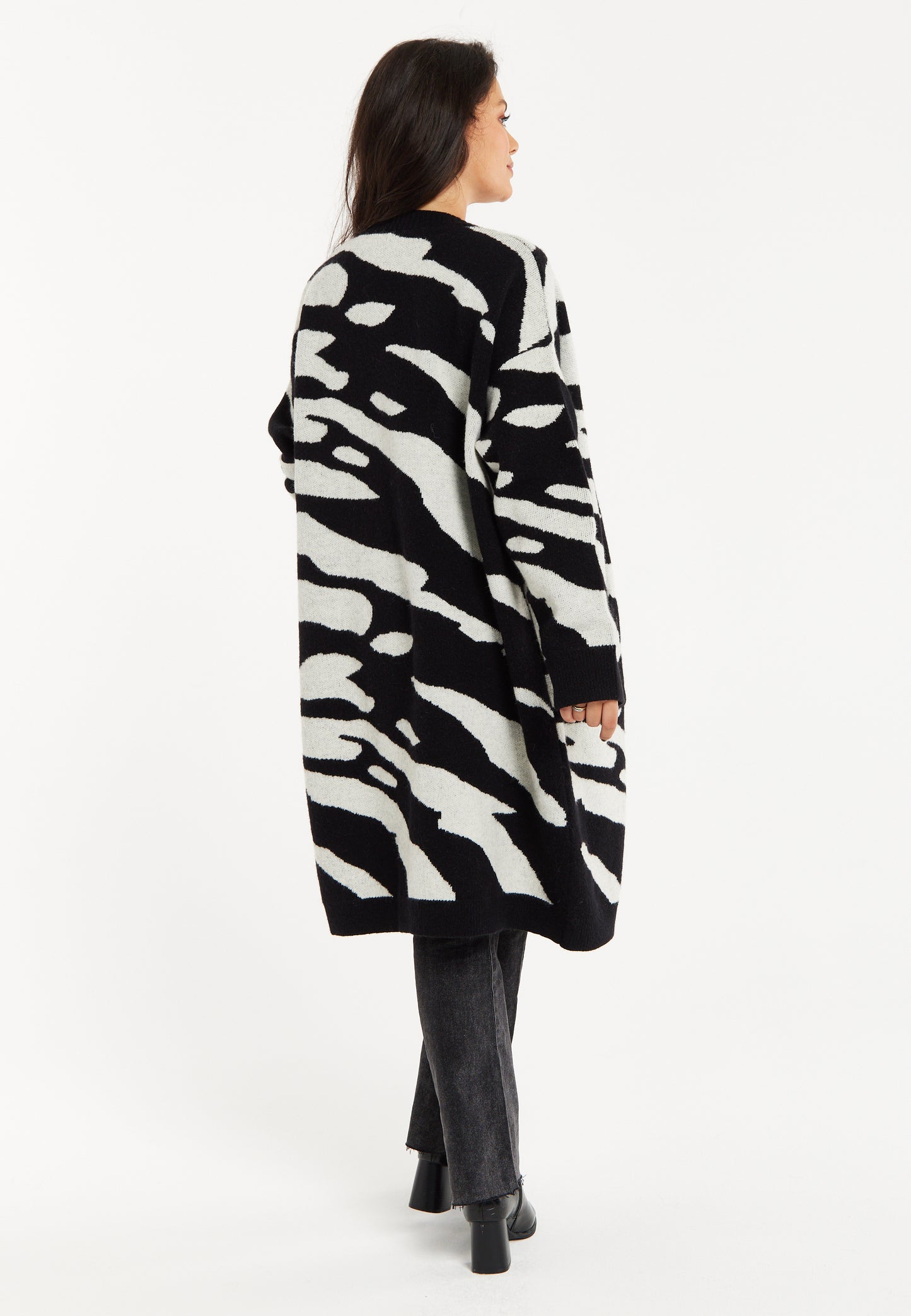 
                  
                    Liquorish Zebra-Print Long Open Cardigan in Multi-colured
                  
                