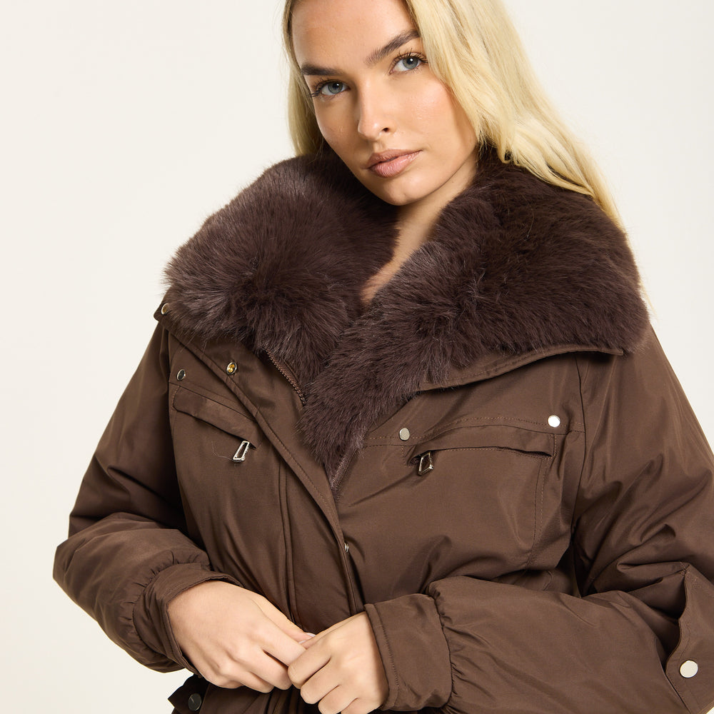 
                  
                    Brown Faux Fur Parka Coat
                  
                