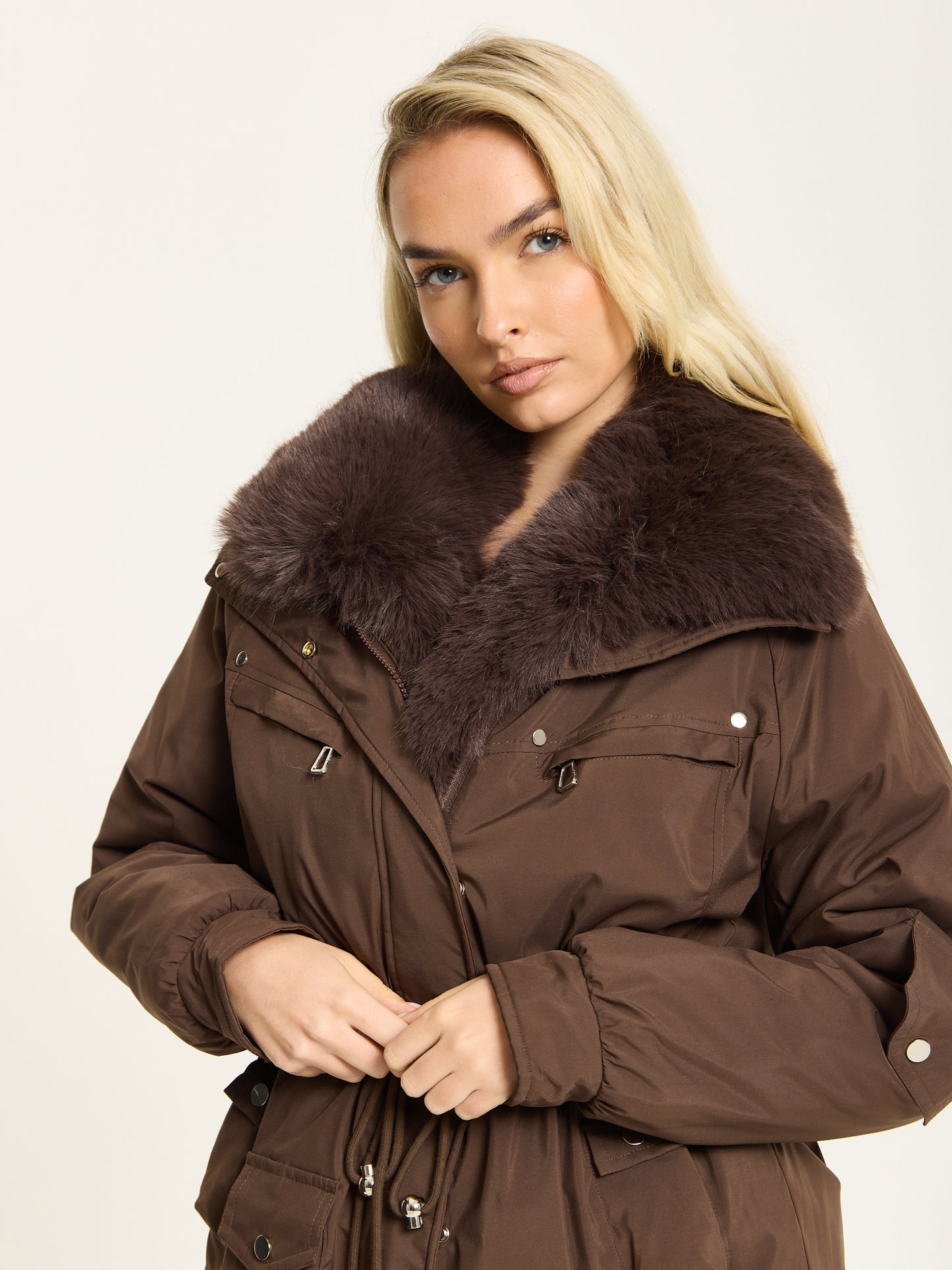 
                  
                    Brown Faux Fur Parka Coat
                  
                