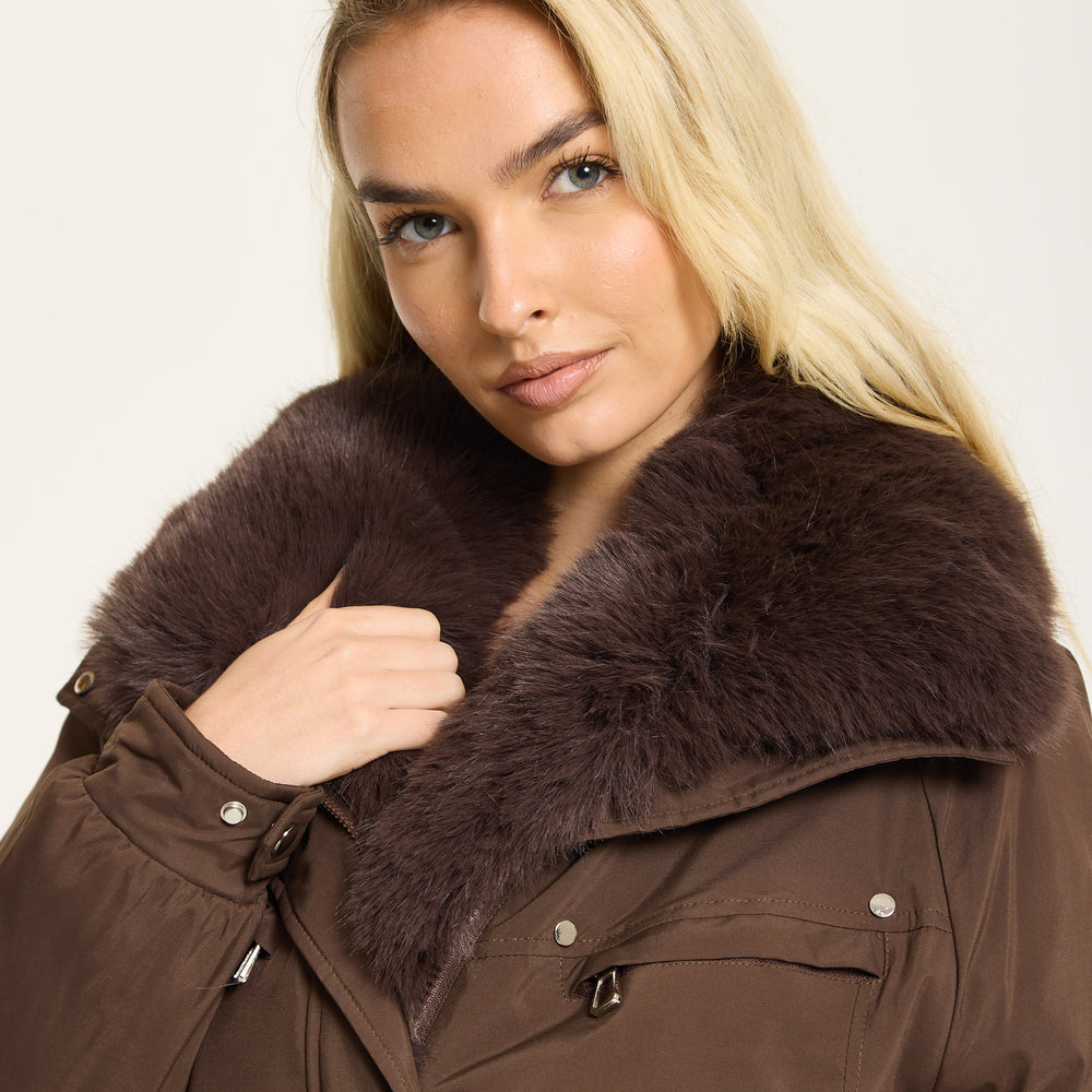 
                  
                    Brown Faux Fur Parka Coat
                  
                