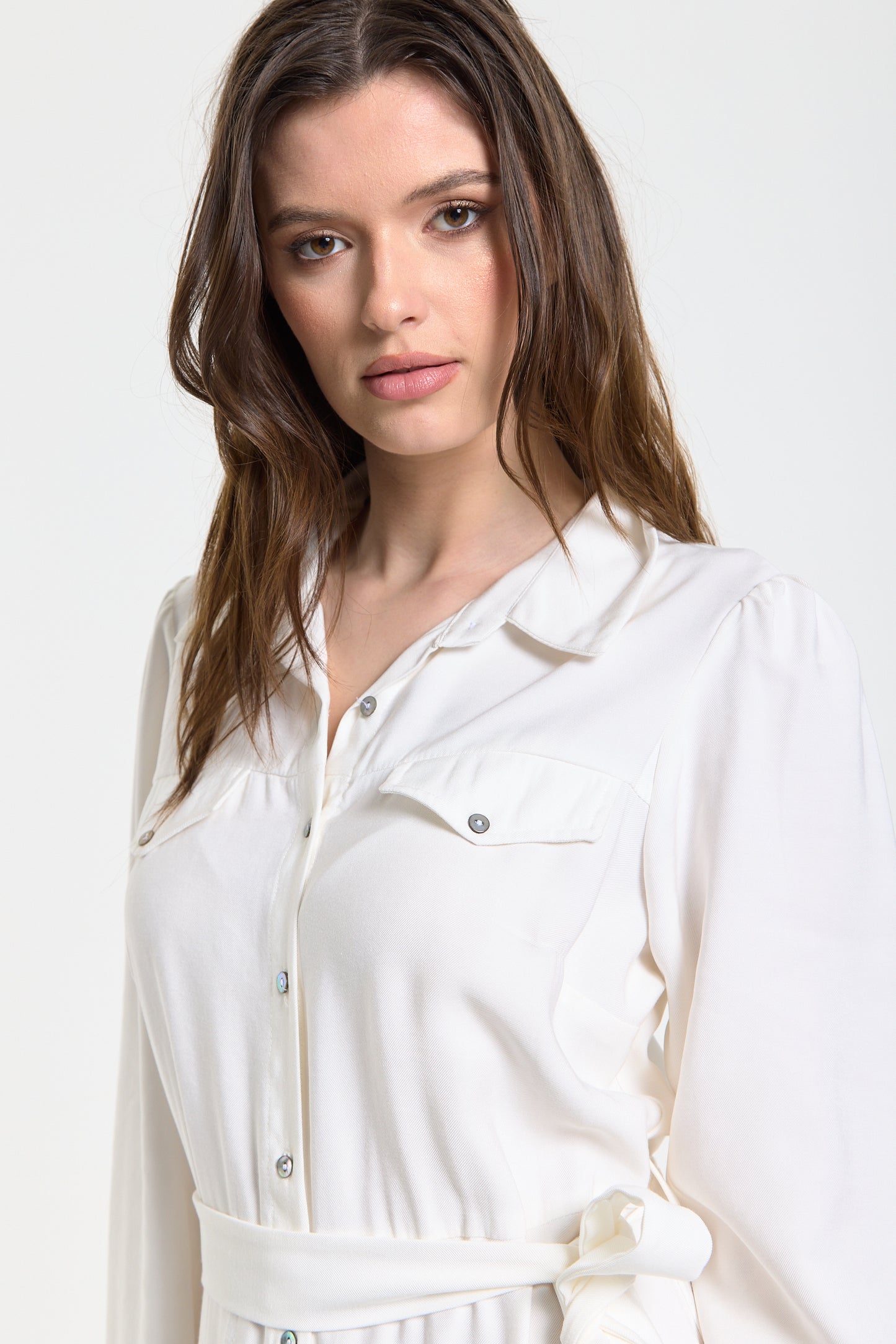 
                  
                    Cream Belted Midi Shirt Dress
                  
                