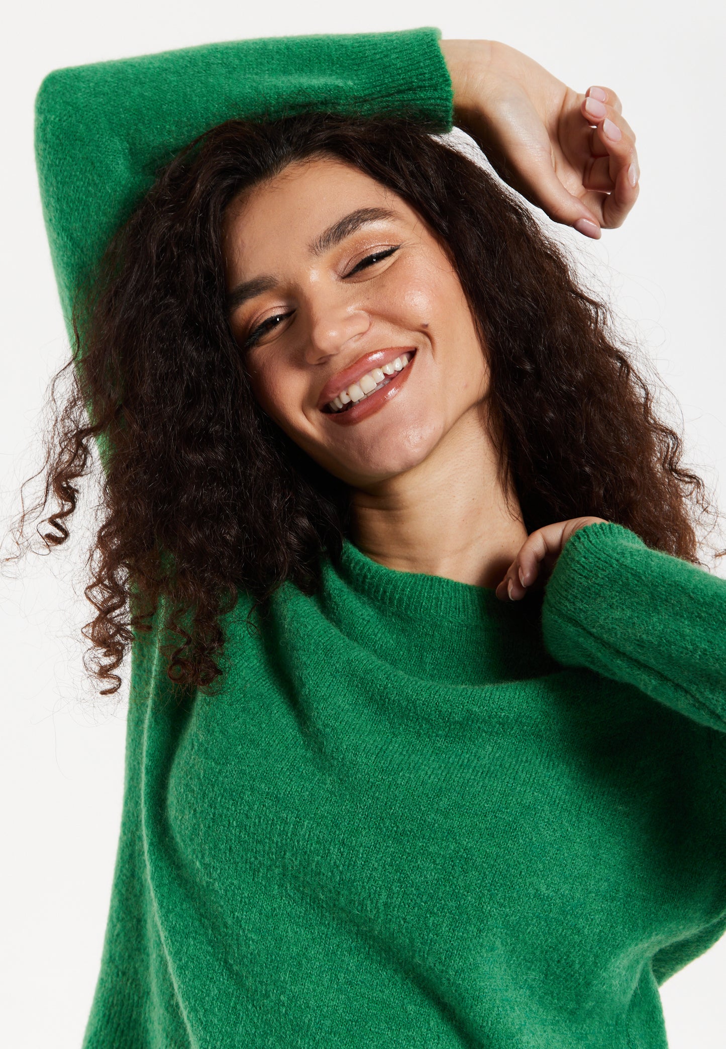 
                  
                    Women's Jumper in Green - Super Soft Alpaca Knitted with Round Neck, Relaxed Fit, Long Sleeves, Ribbed Cuffs and Hem, Liquorish.
                  
                