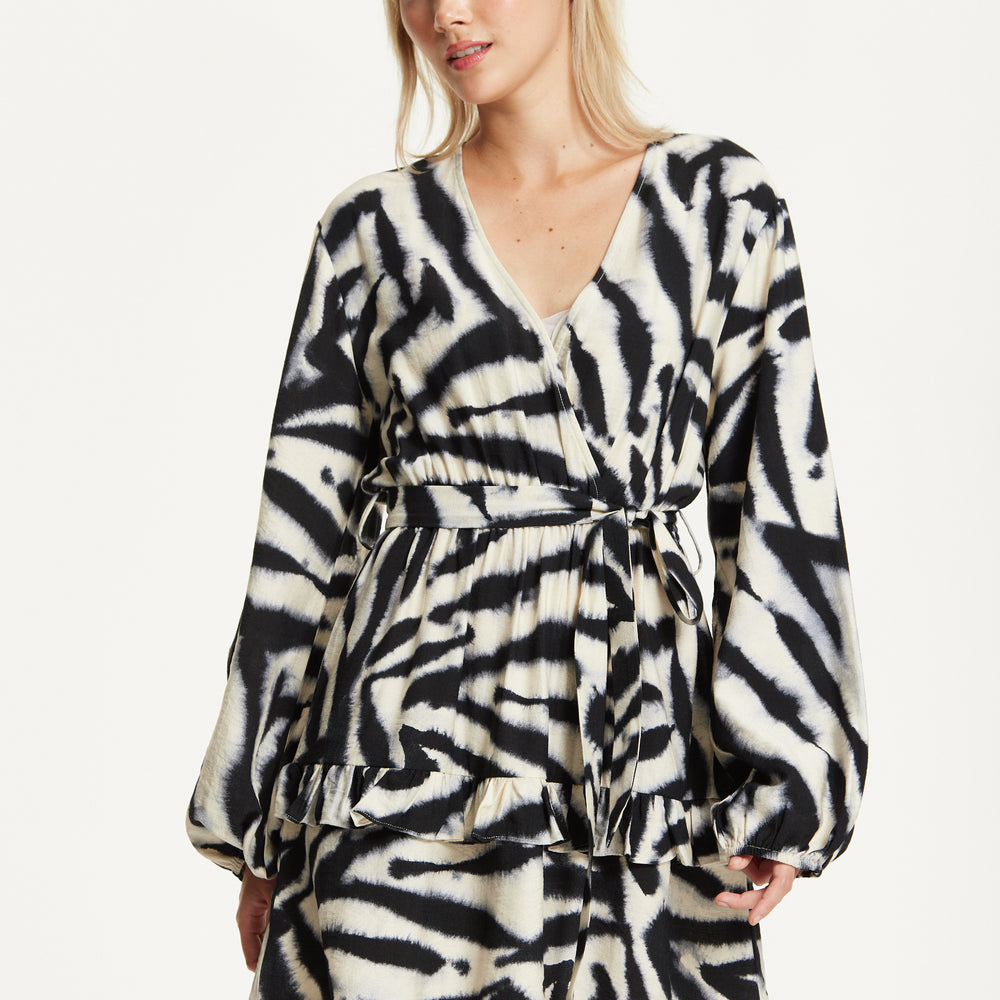 
                  
                    Black Cream Zebra Print Wrap Dress
                  
                