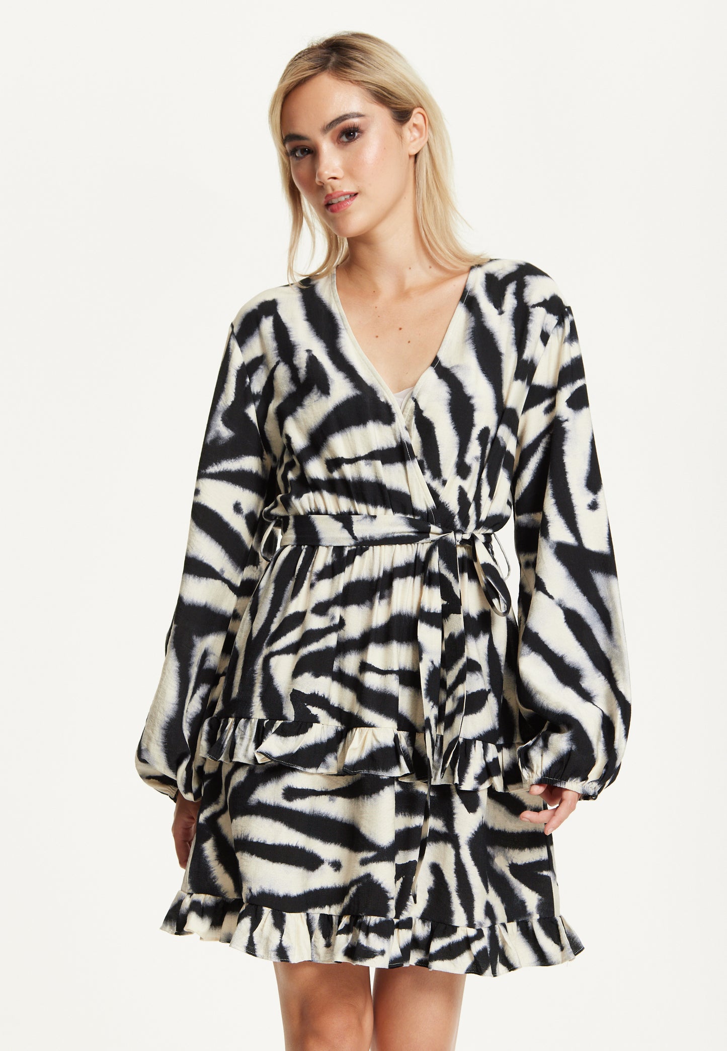 
                  
                    Black Cream Zebra Print Wrap Dress
                  
                